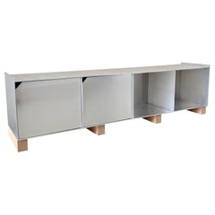 'Upton' Minimalist Aluminium Plate Low Sideboard Credenza. Vinyl Storage.