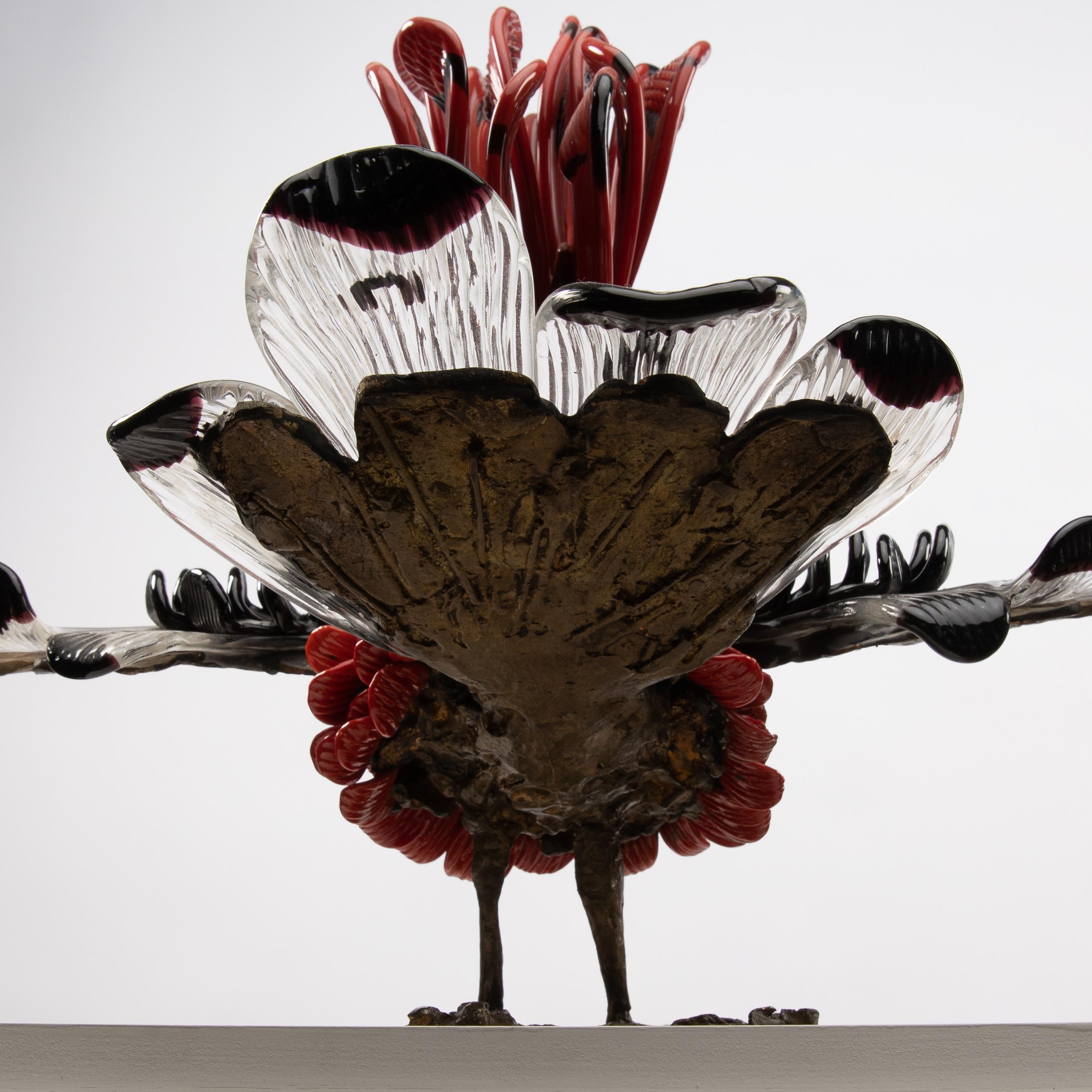 Upupa, scultura in vetro di Murano su piedi di bronzo, Toni Zuccheri, Venini 3
