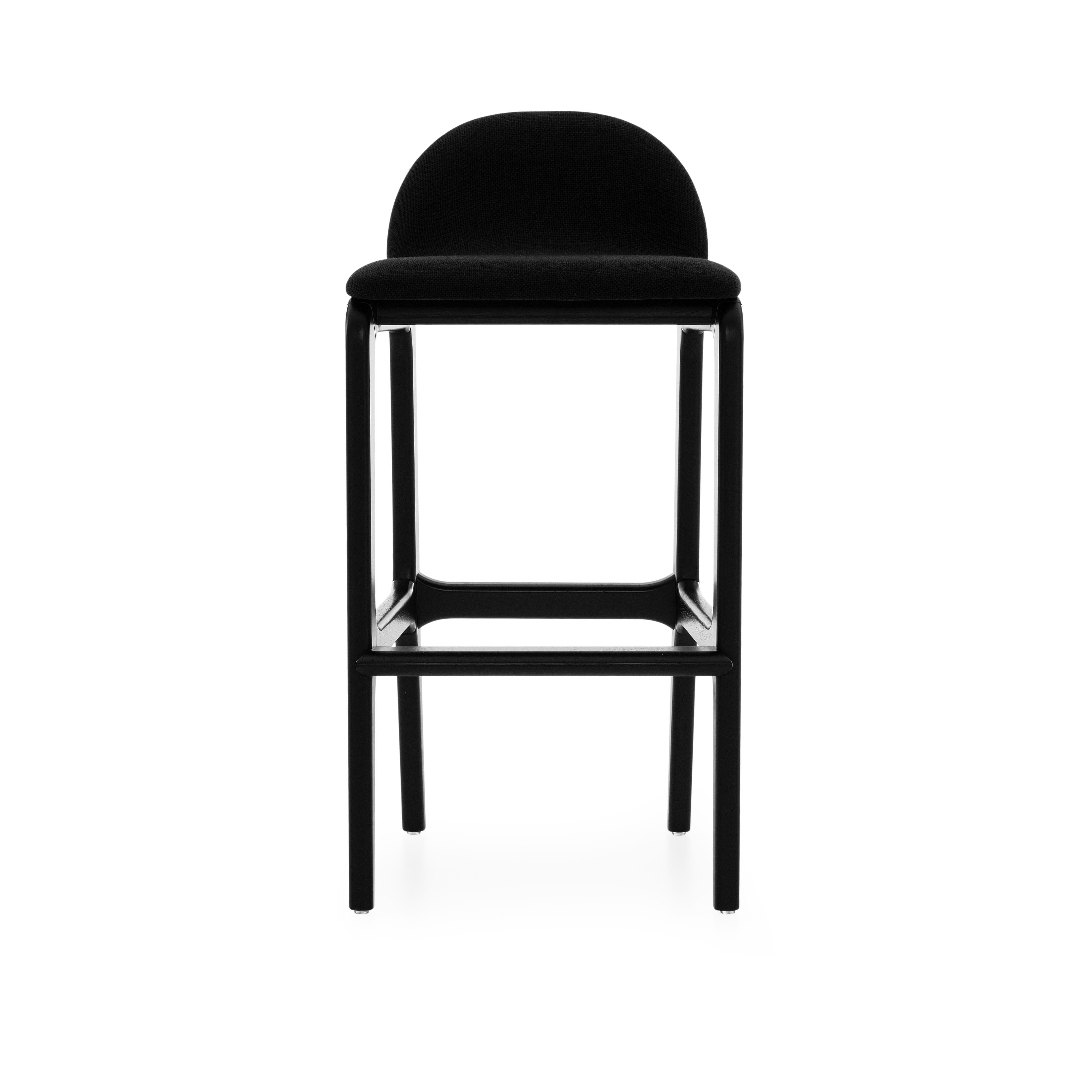 Ura Bar Stool in Black Wood Finish Base and Upholstered Black Seat In New Condition For Sale In Miami, FL