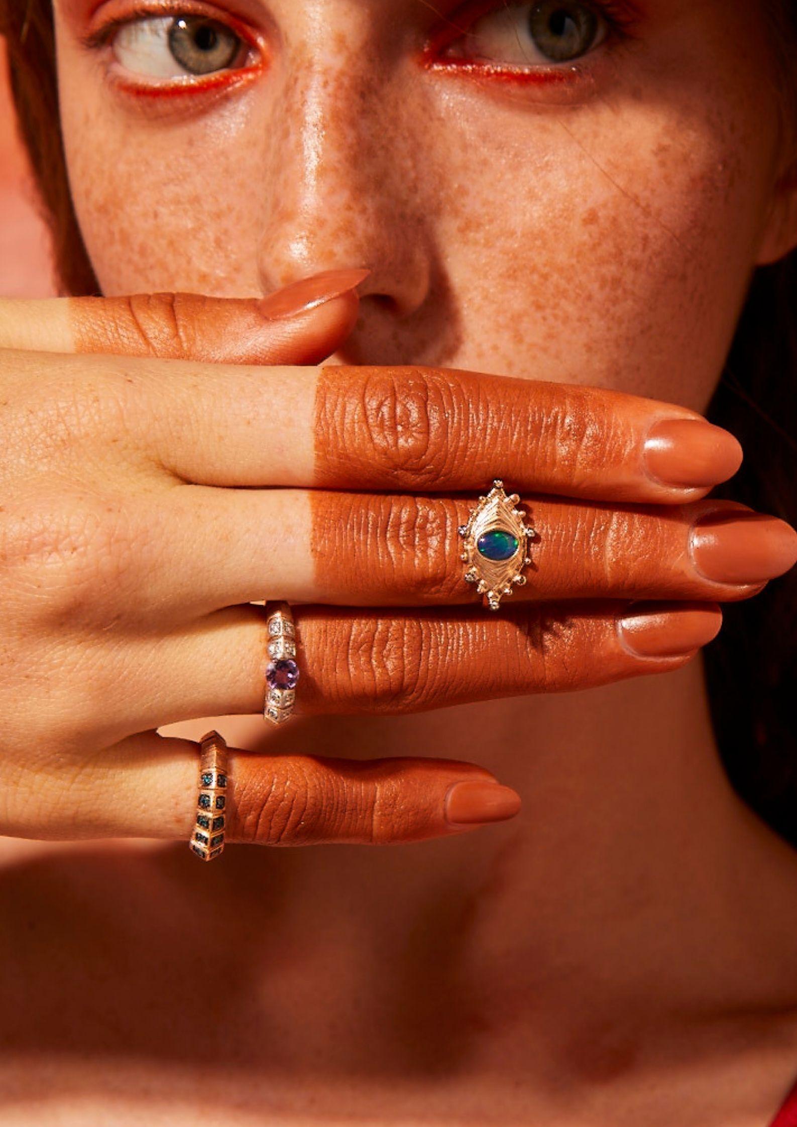 Modern Uraeus Amethyst Ring in Rose Gold with Diamond For Sale