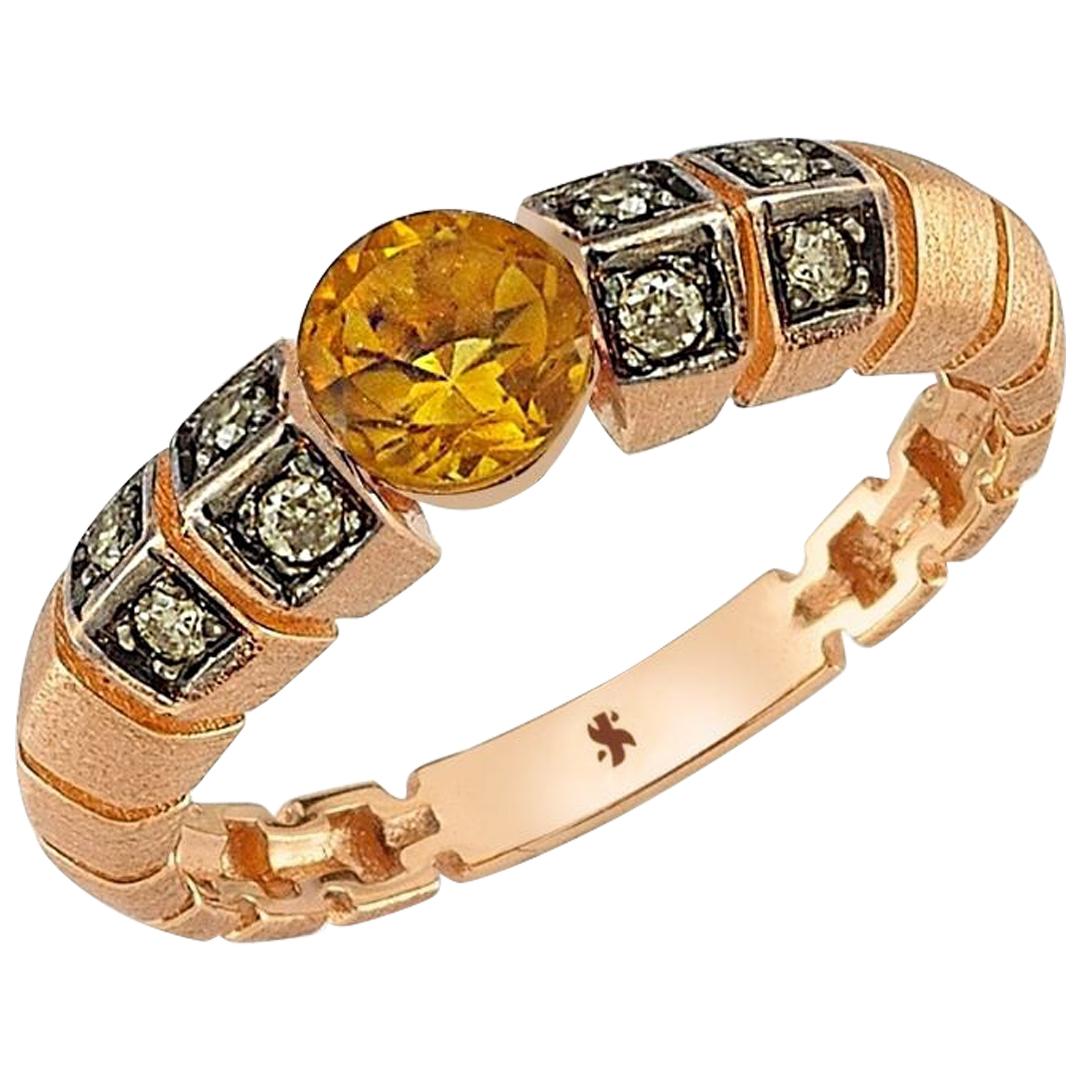 Uraeus Citrine Ring in Rose Gold with Cognac Diamond For Sale