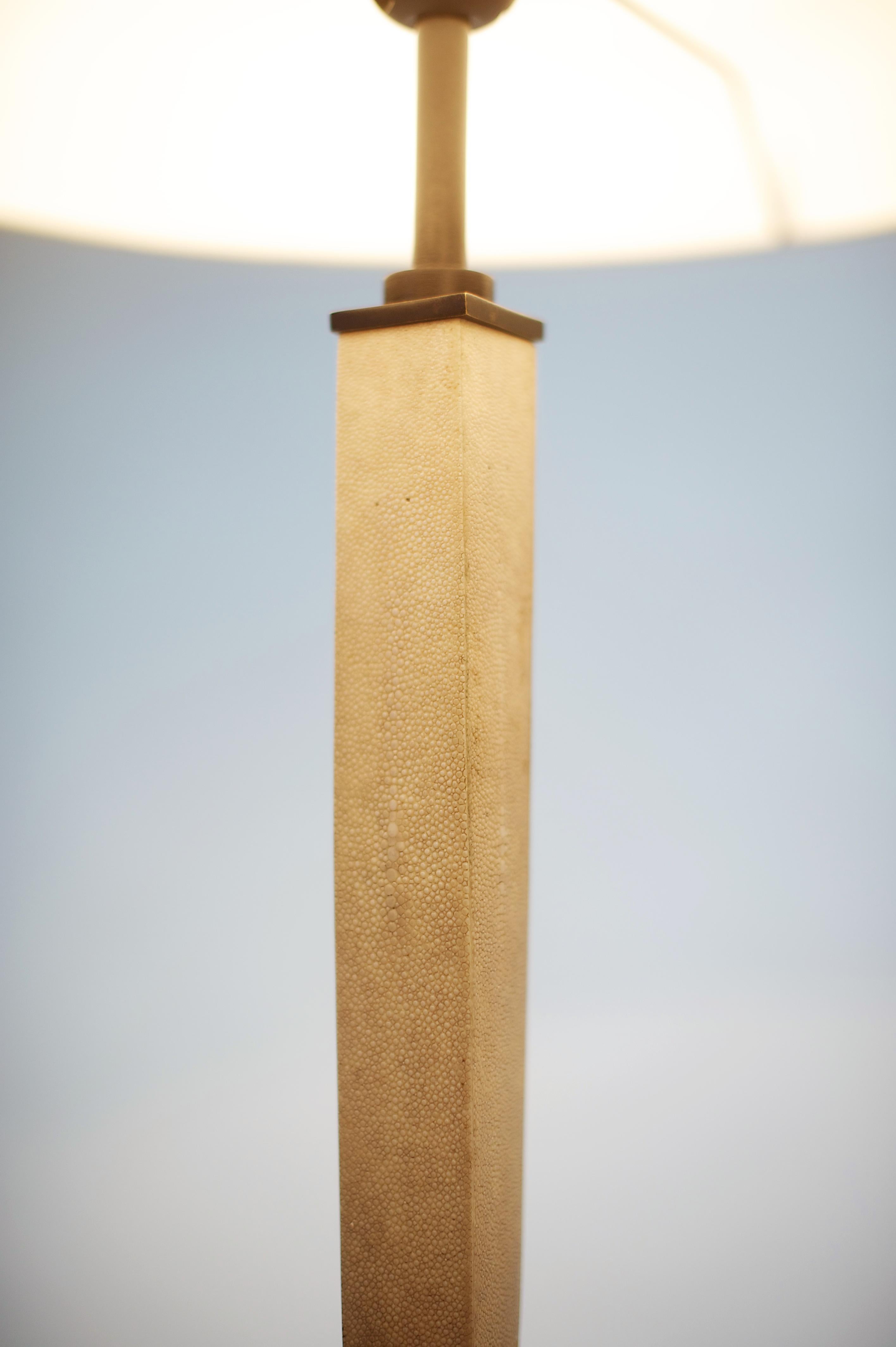 Modern Ural Floor Lamp in Cast Bronze and Speckled Oyster Shagreen by Elan Atelier For Sale