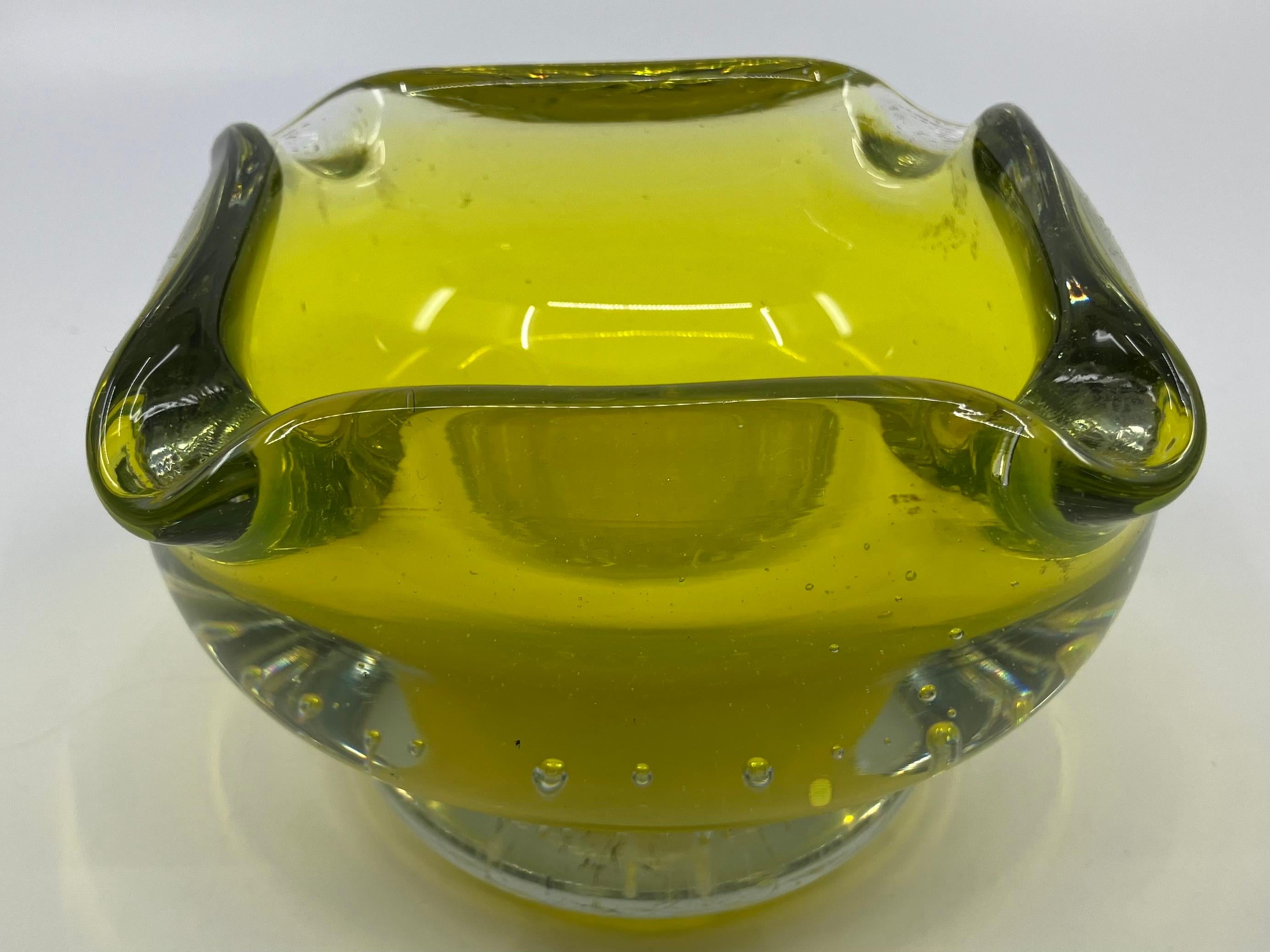 European Uranium Glass Ashtray For Sale