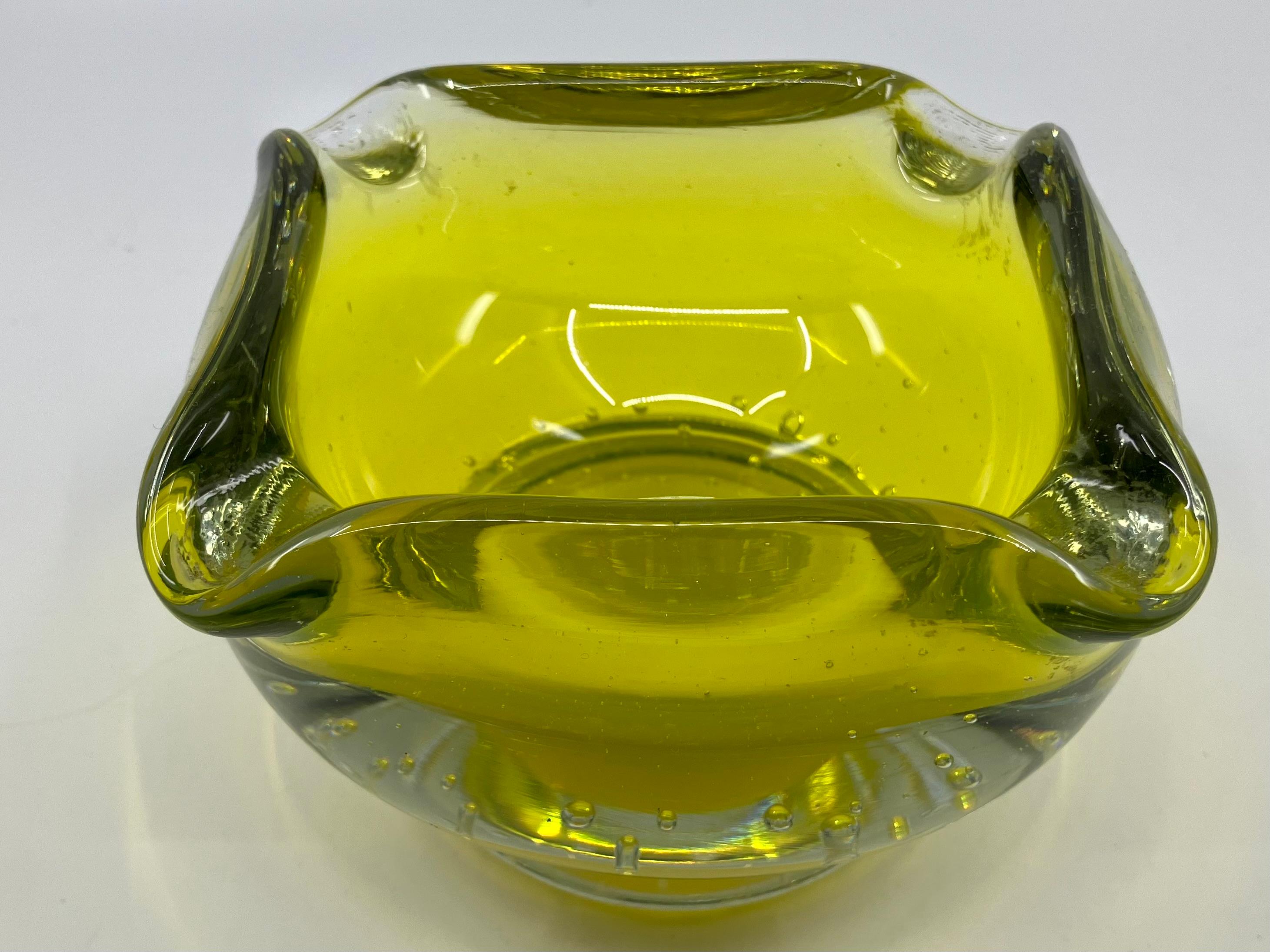 Hand-Crafted Uranium Glass Ashtray For Sale
