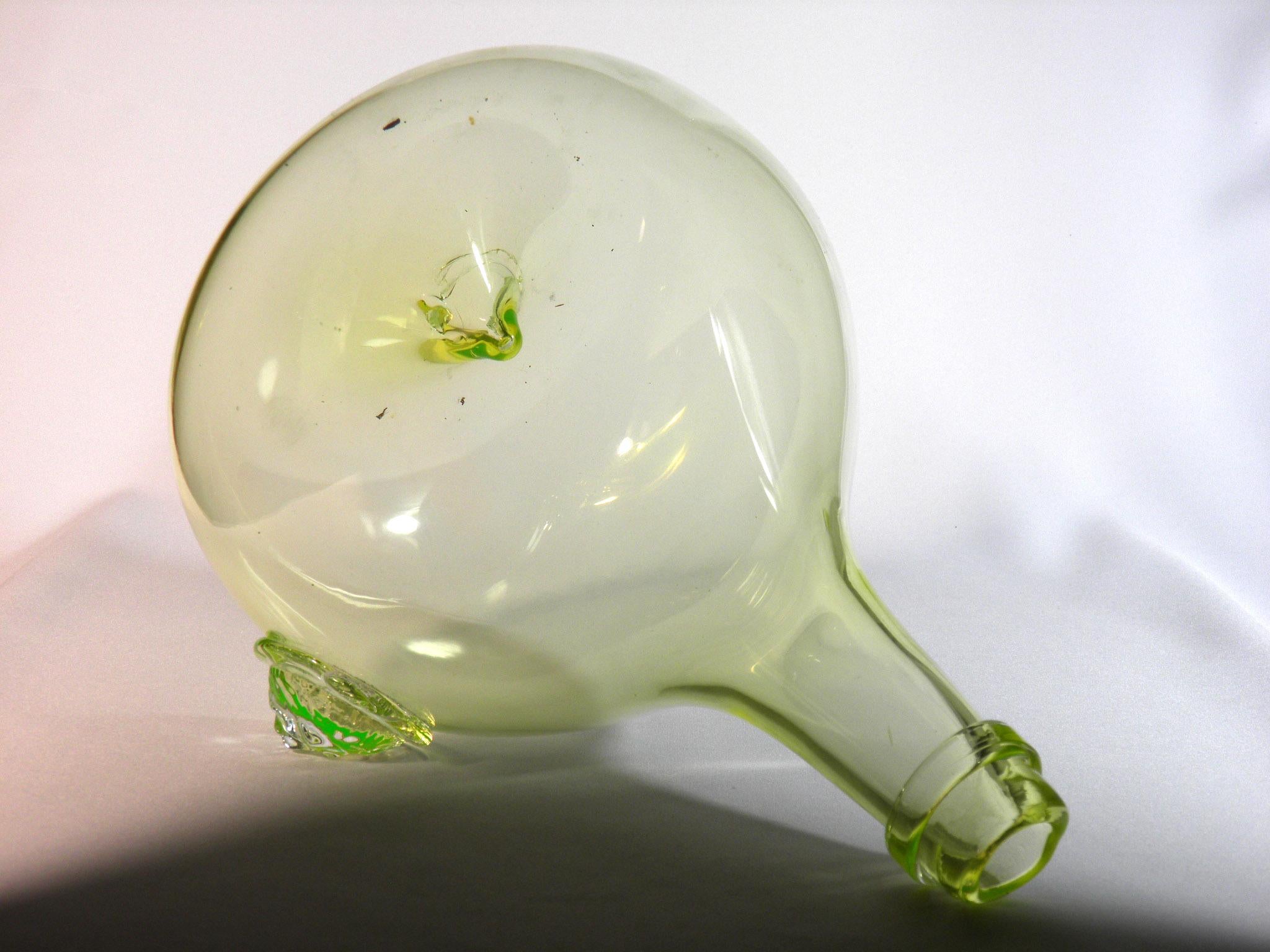 Czech Uranium Glass Bottle with a Sculpture of a Lion, 'video' For Sale