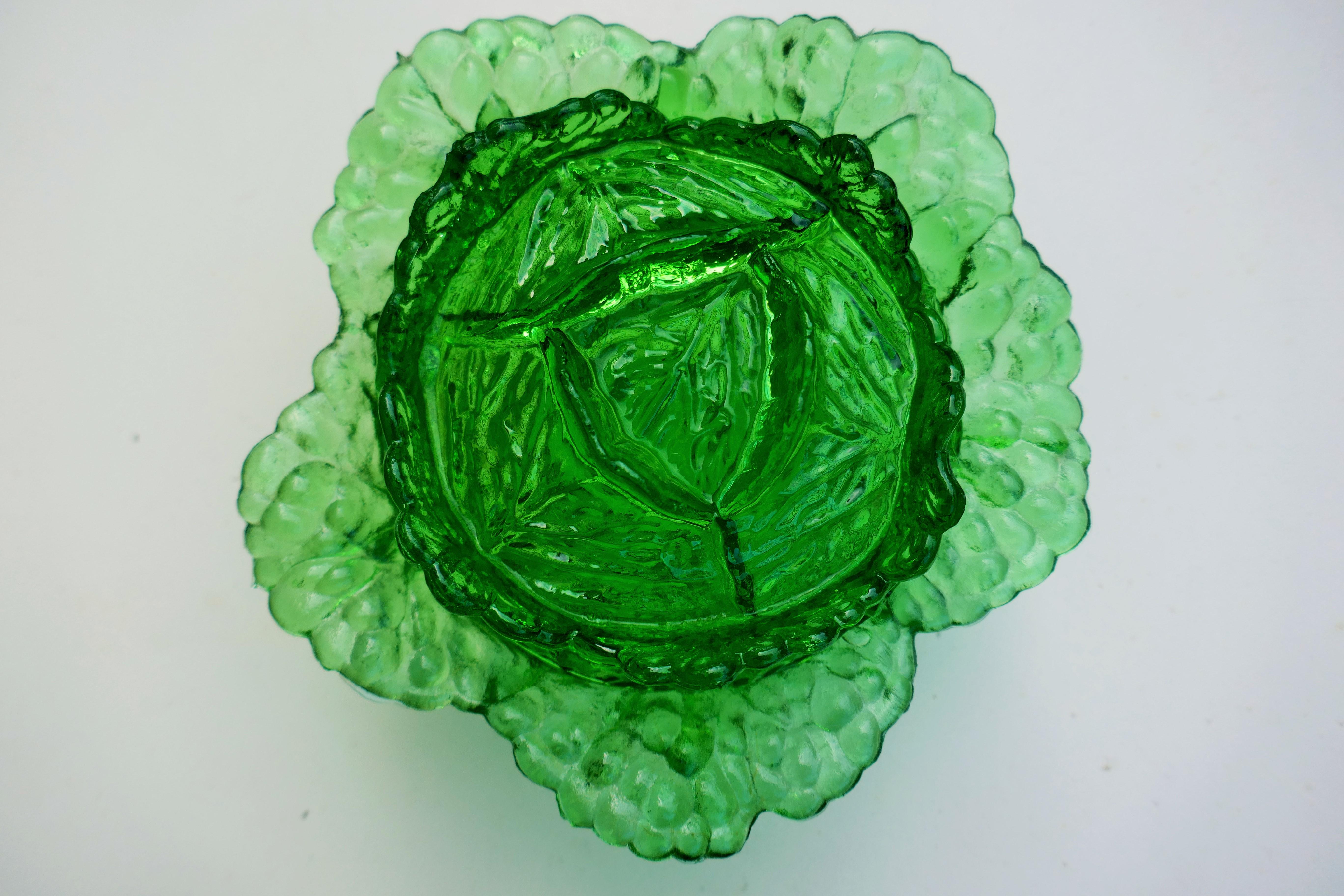 Butter dish Uranium glass cauliflower container possible Portieux Vallerysthal For Sale 1