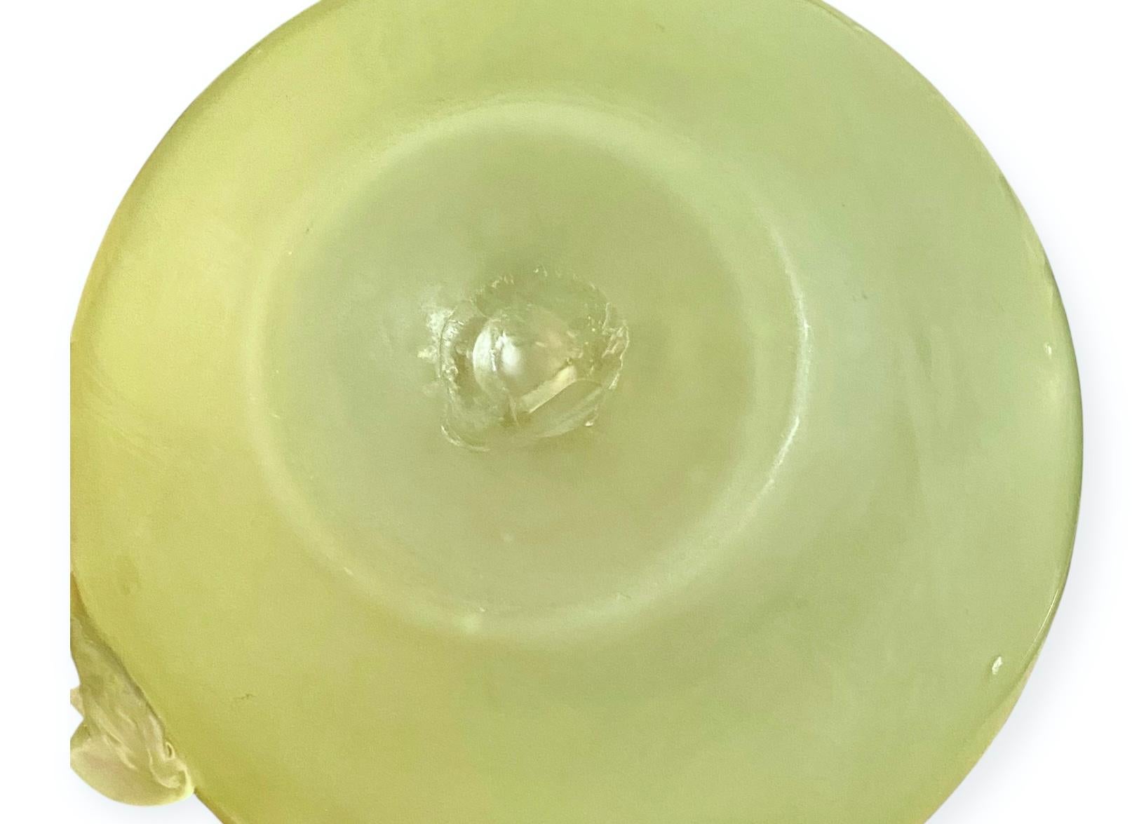 Uranium Harrach Mat-Su-Noke Rose Bowl Bohemian Art Glass Aesthetic Period For Sale 3