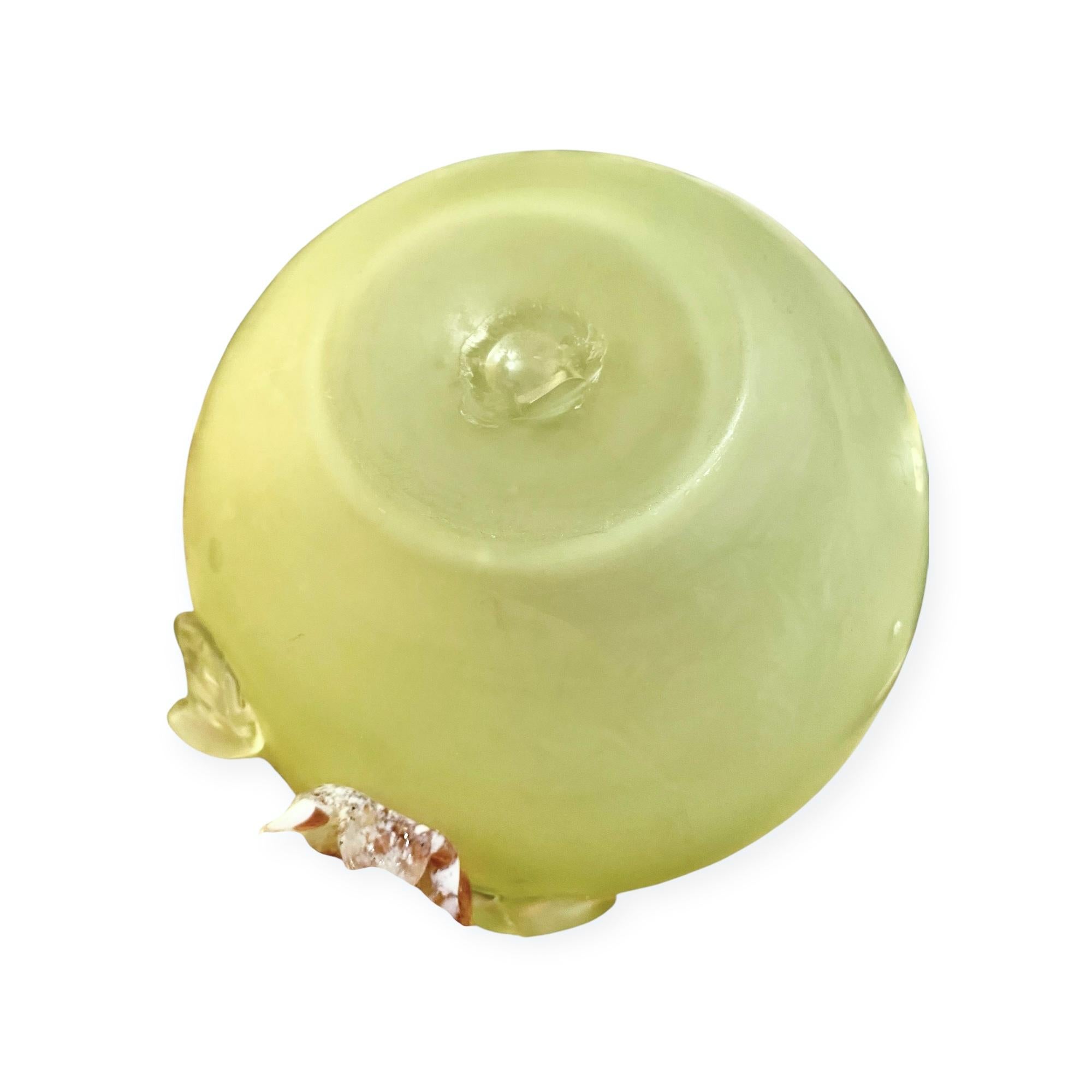Uranium Harrach Mat-Su-Noke Rose Bowl Bohemian Art Glass Aesthetic Period For Sale 2