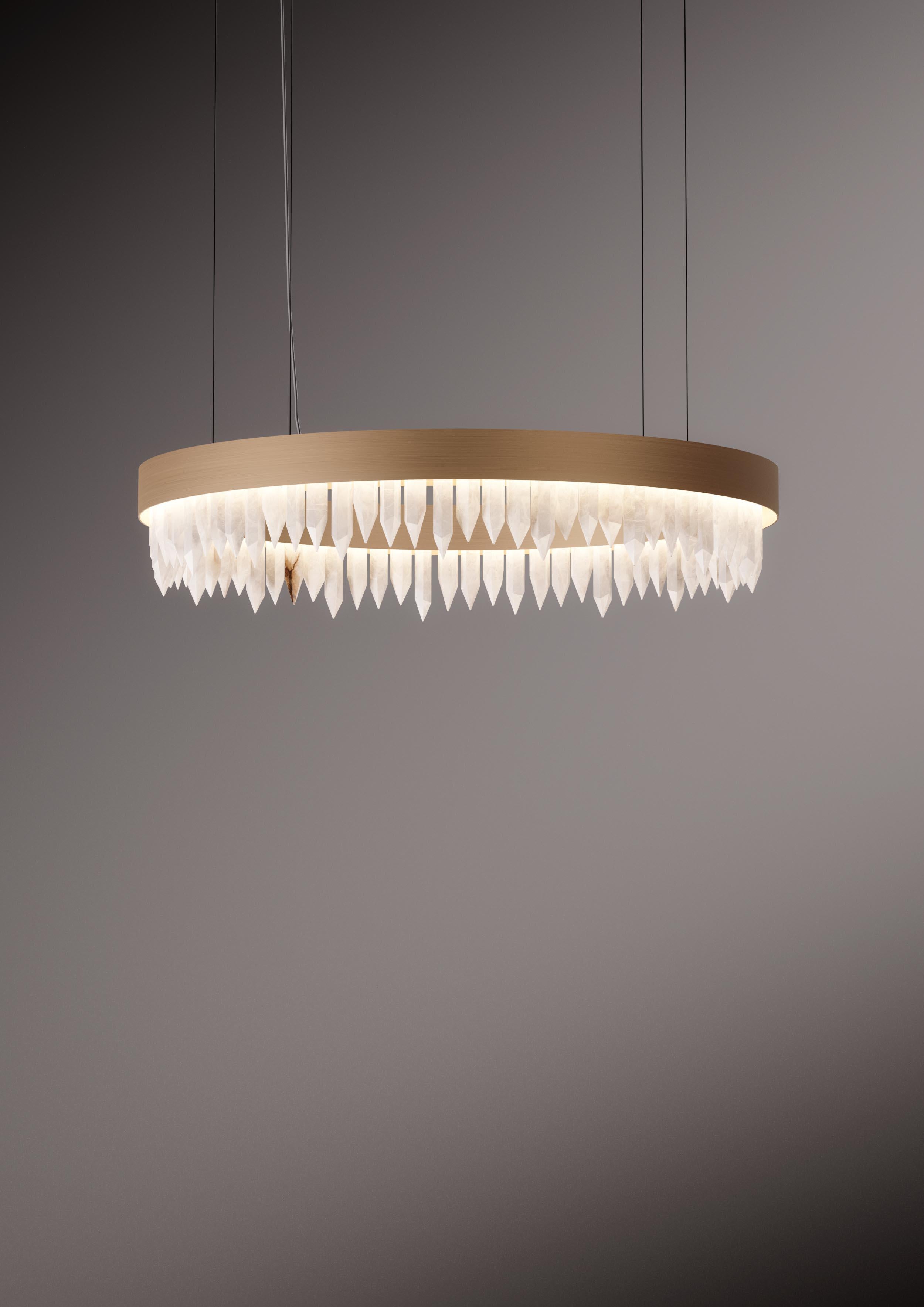 Moderno Lampadario a sospensione Urano 2 D120 in alabastro rotondo di Alabastro Italiano in vendita