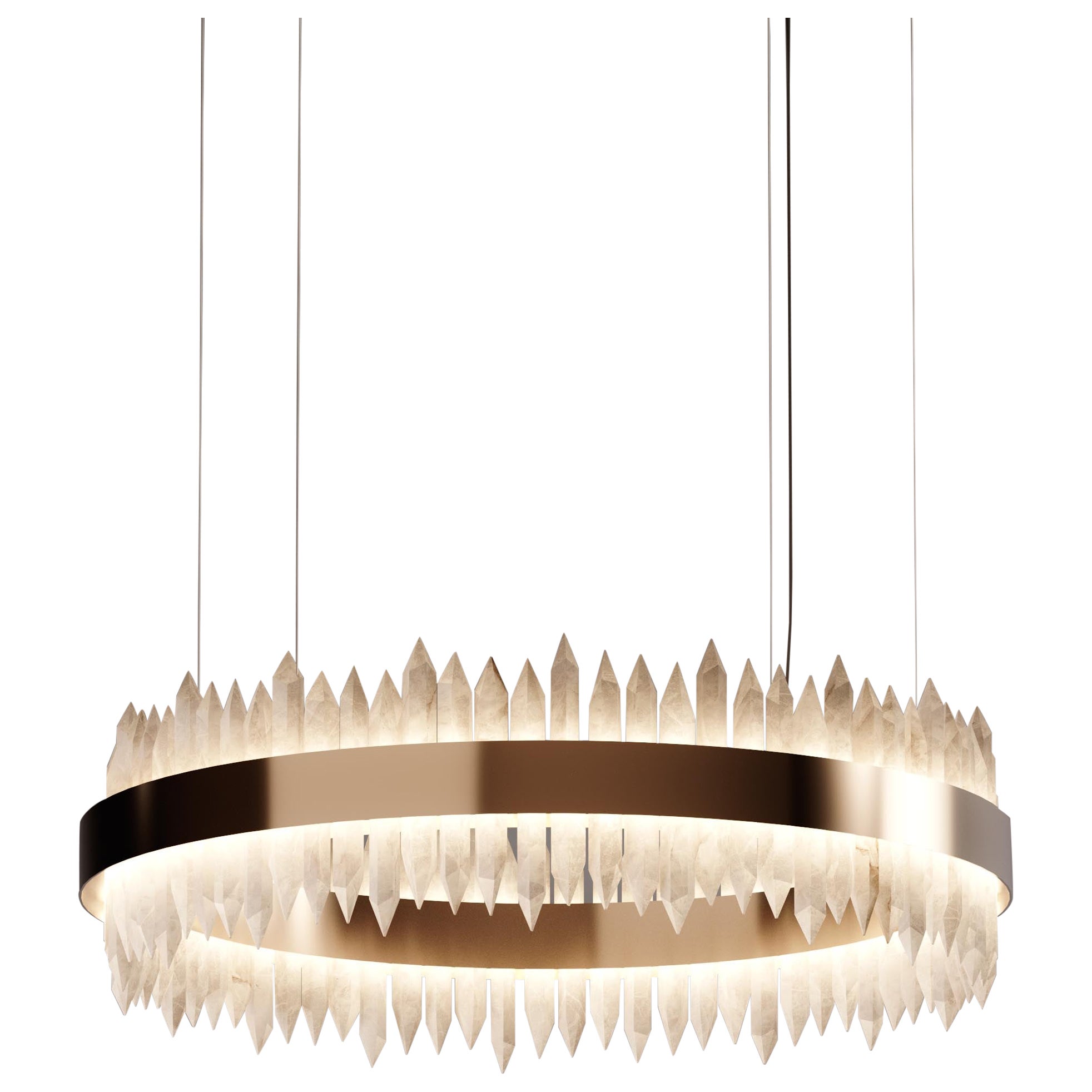 Lampadario a sospensione rotondo in alabastro Urano 2 D60 di Alabastro Italiano