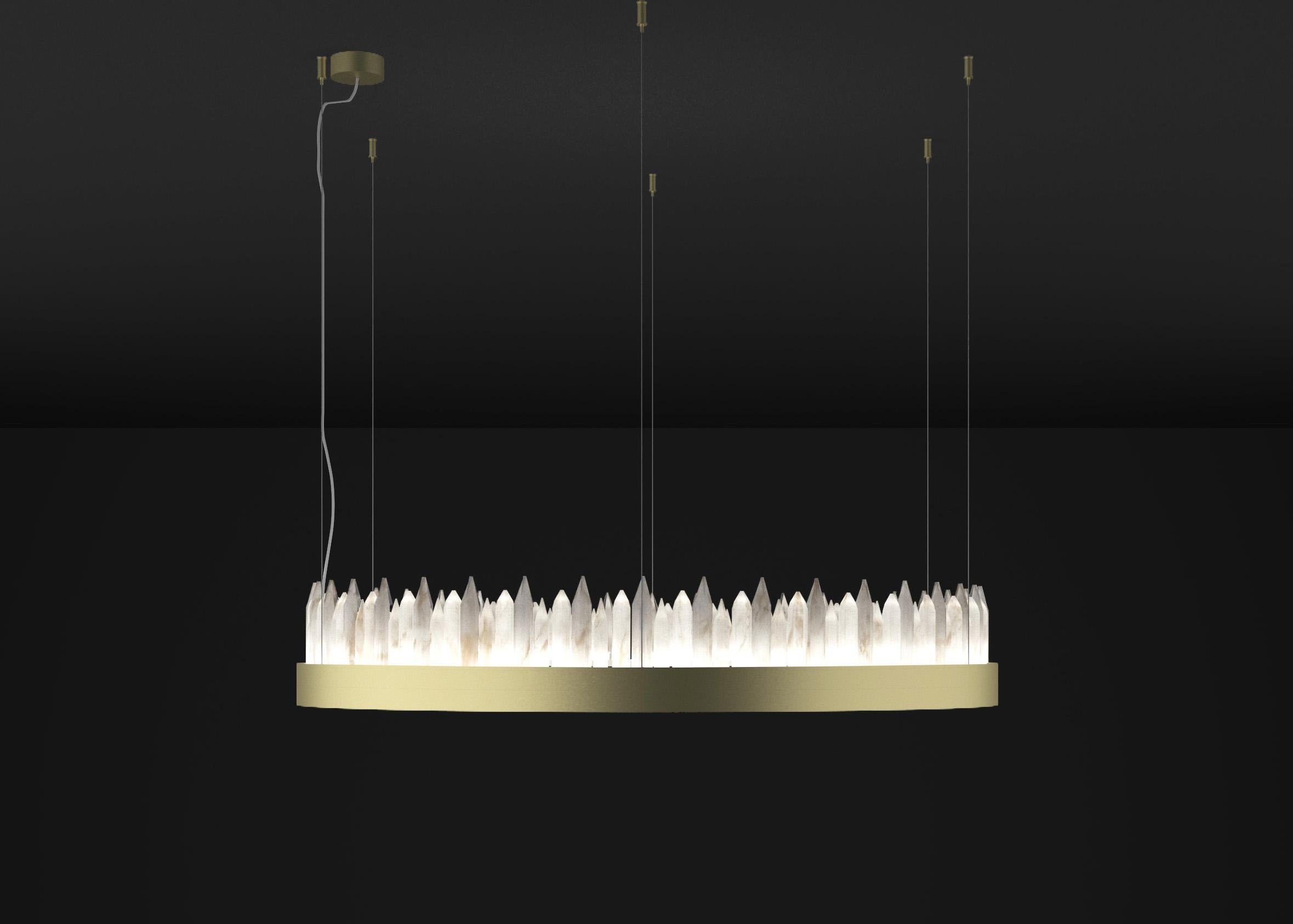 Urano Brushed Brass 60 Pendant Light 3 by Alabastro Italiano
Dimensions: Ø 60 x H 20 cm.
Materials: Glass and brushed brass

2 Strip LED, 81 Watt, 8121 Lumen, 24 V, 3000 K, Wiring CE.

Available in different sizes: Ø 60, Ø 80, Ø 100 and Ø 120 cm.