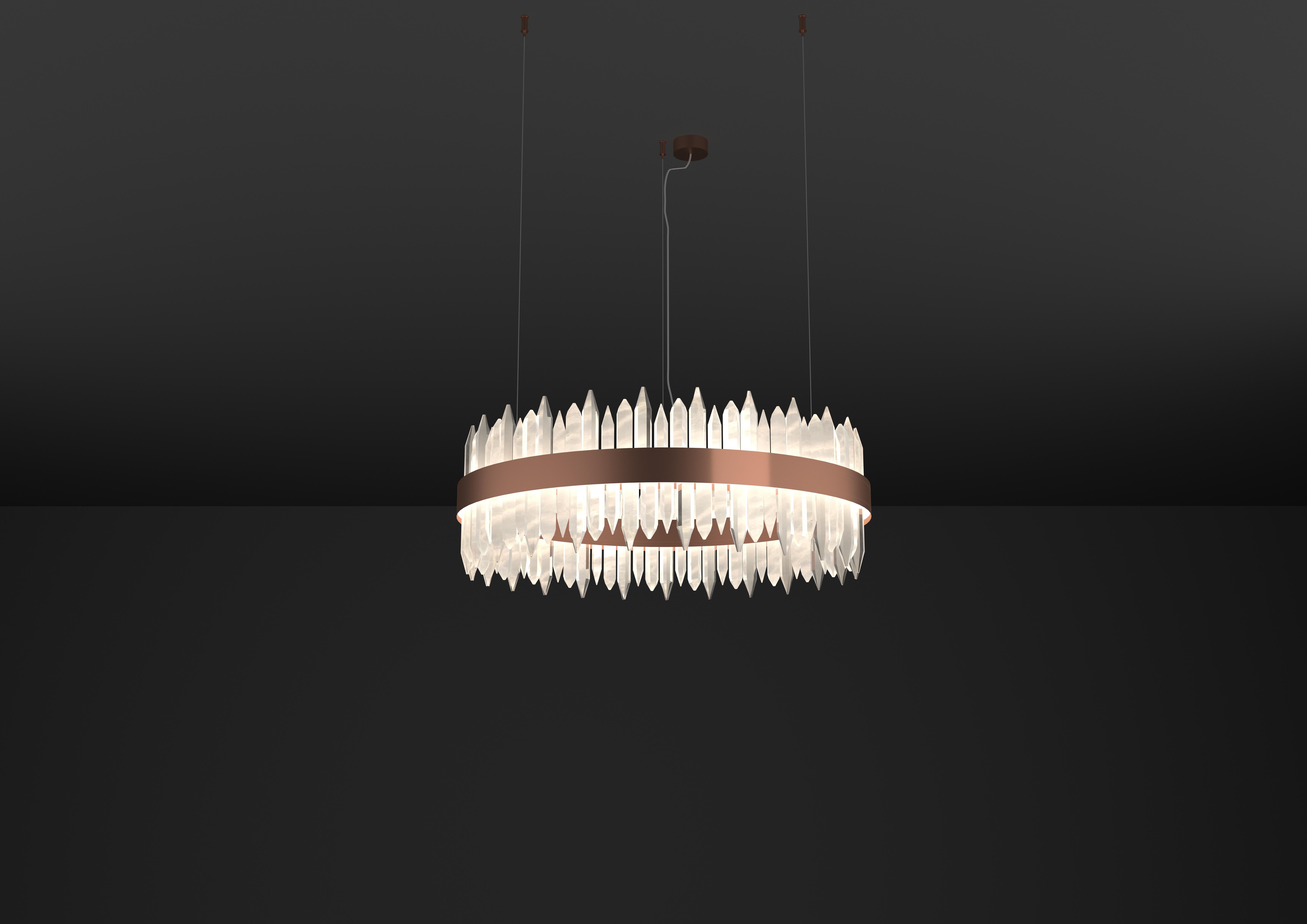 Urano Copper 80 Pendant Light 2 by Alabastro Italiano
Dimensions: Ø 80 x H 34 cm.
Materials: Glass and copper.

2 x Strip LED, 108 Watt 10843 Lumen, 24 V, 3000 K

Available in different sizes: Ø 60, Ø 80, Ø 100 and Ø 120 cm. 
Available in
