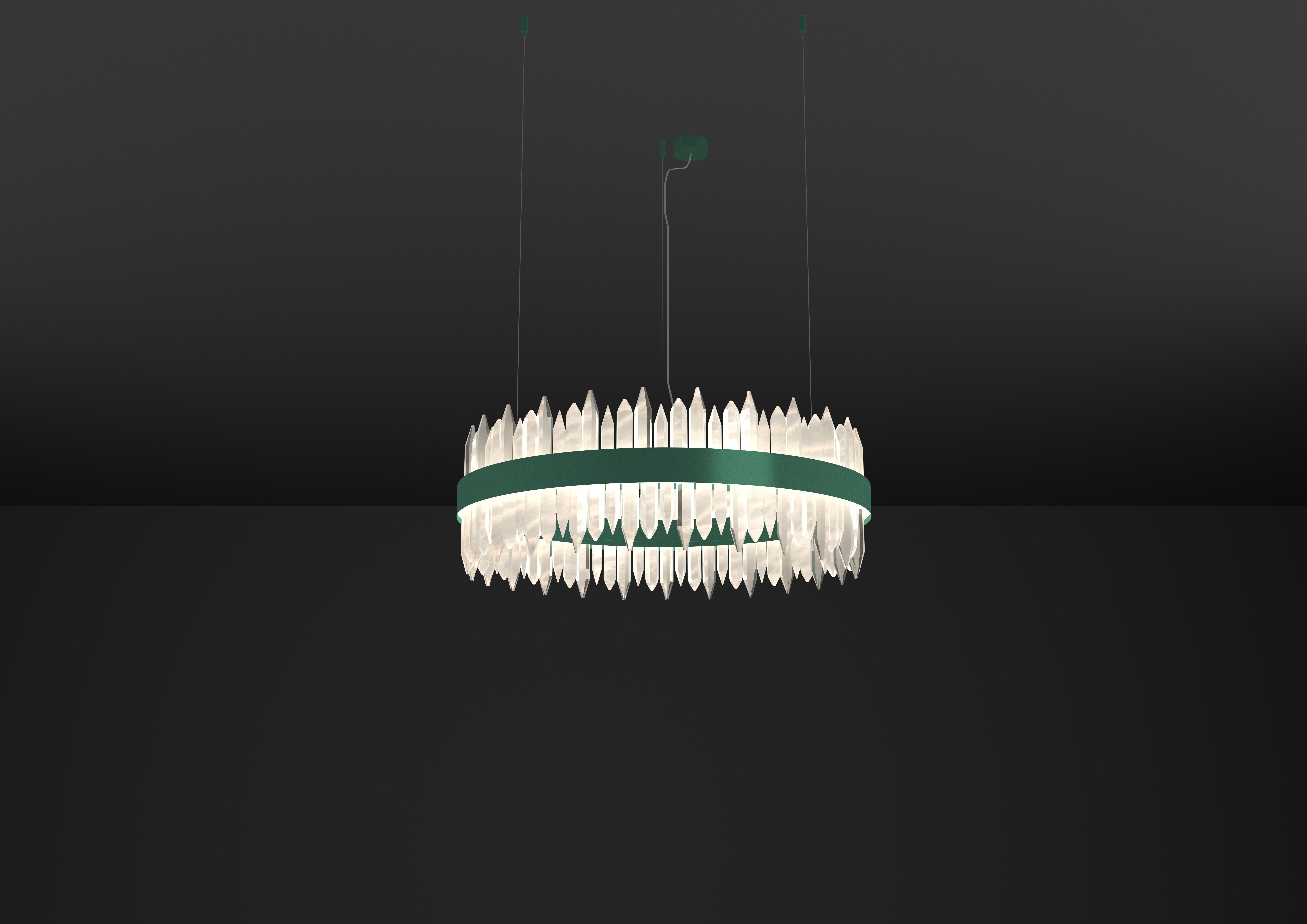 Urano Freedom Green 100 Pendant Light 2 by Alabastro Italiano
Dimensions: Ø 100 x H 34 cm.
Materials: Glass and freedom green metal.

Available in different sizes: Ø 60, Ø 80, Ø 100 and Ø 120 cm. 
Available in different finishes: Shiny Silver,