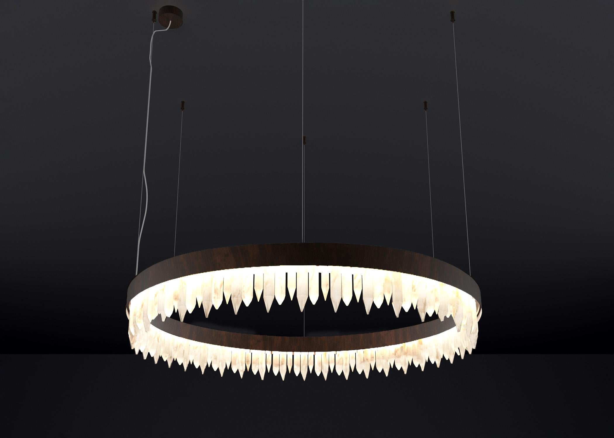 Urano Ruggine of Florence 120 Pendant Light 1 by Alabastro Italiano
Dimensions: Ø 120 x H 20 cm.
Materials: Glass and ruggine of Florence metal.

2 x Strip LED, 162 Watt 16286 Lumen, 24 V, 3000 K.

Available in different sizes: Ø 60, Ø 80, Ø