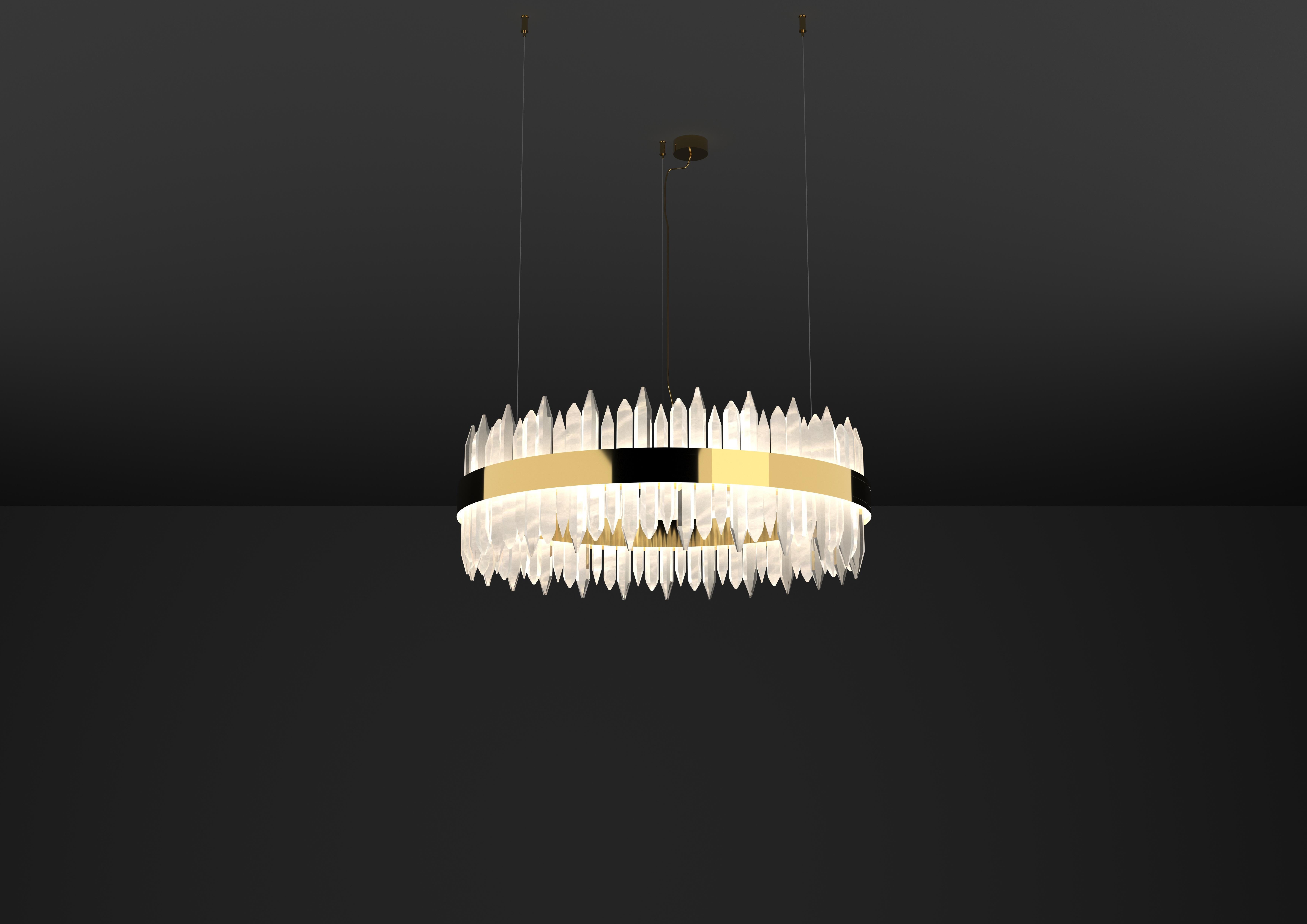 Urano Shiny Gold 120 Pendant Light 2 by Alabastro Italiano
Dimensions: Ø 120 x H 34 cm.
Materials: Glass and shiny gold metal.

2 x Strip LED, 162 Watt 16286 Lumen, 24 V, 3000 K.

Available in different sizes: Ø 60, Ø 80, Ø 100 and Ø 120 cm.
