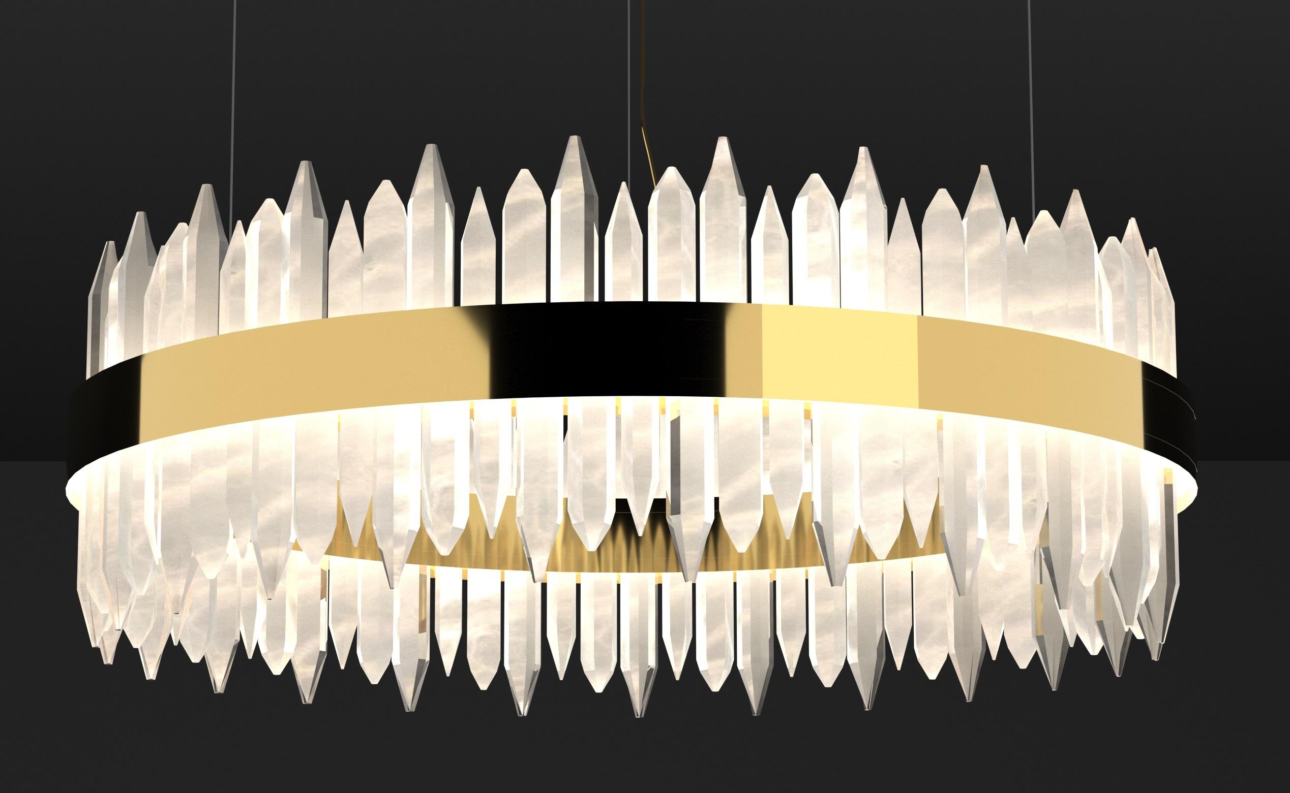 Modern Urano Shiny Gold 120 Pendant Light 2 by Alabastro Italiano For Sale