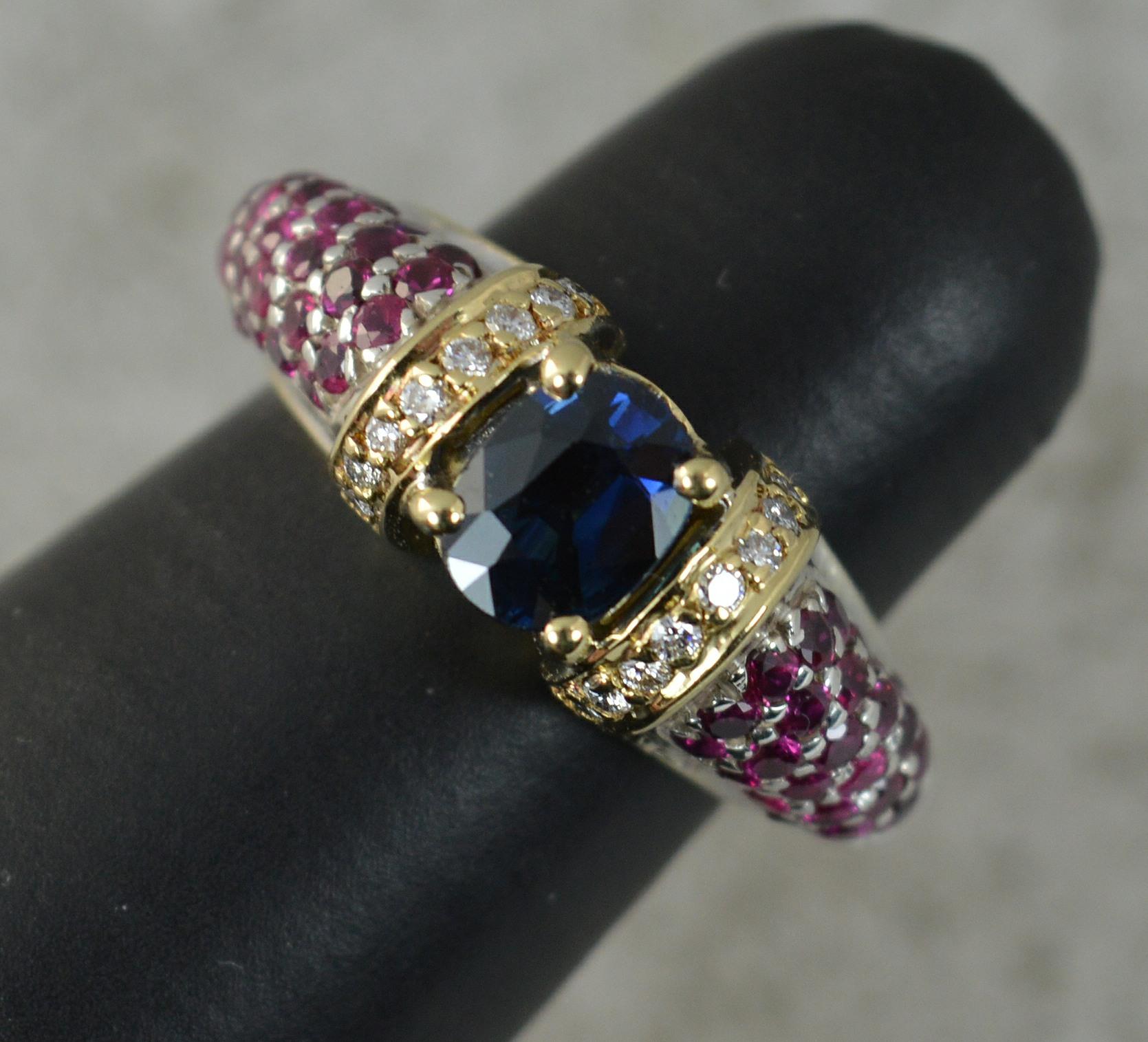 Urart Designer Heavy 18ct Gold Sapphire Ruby Diamond Ring 6