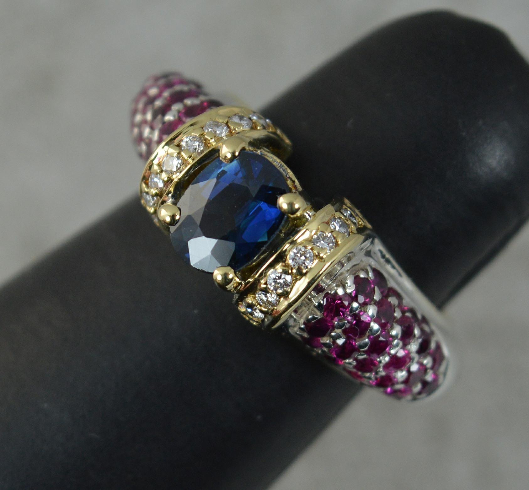 Urart Designer Heavy 18ct Gold Sapphire Ruby Diamond Ring 7