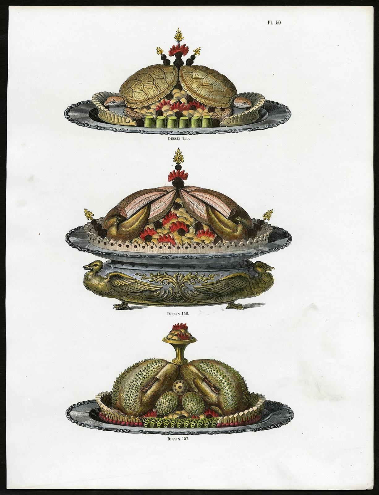 Urbain Dubois Print - Untitled. Plate 50, Dessins 155-157: 155 - Luxury serving dish.