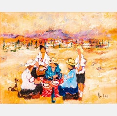 Peinture à l'huile post-impressionniste fauviste française - Picnic champêtre Urbain Huchet
