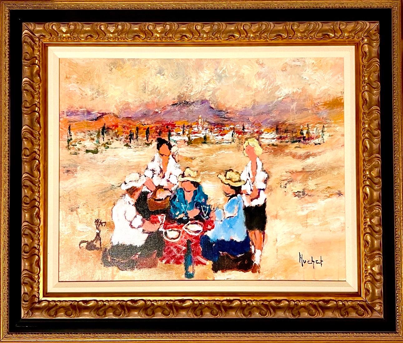 Post Impressionist Fauvist Art French Oil Painting Urbain Huchet Country Picnic For Sale 2