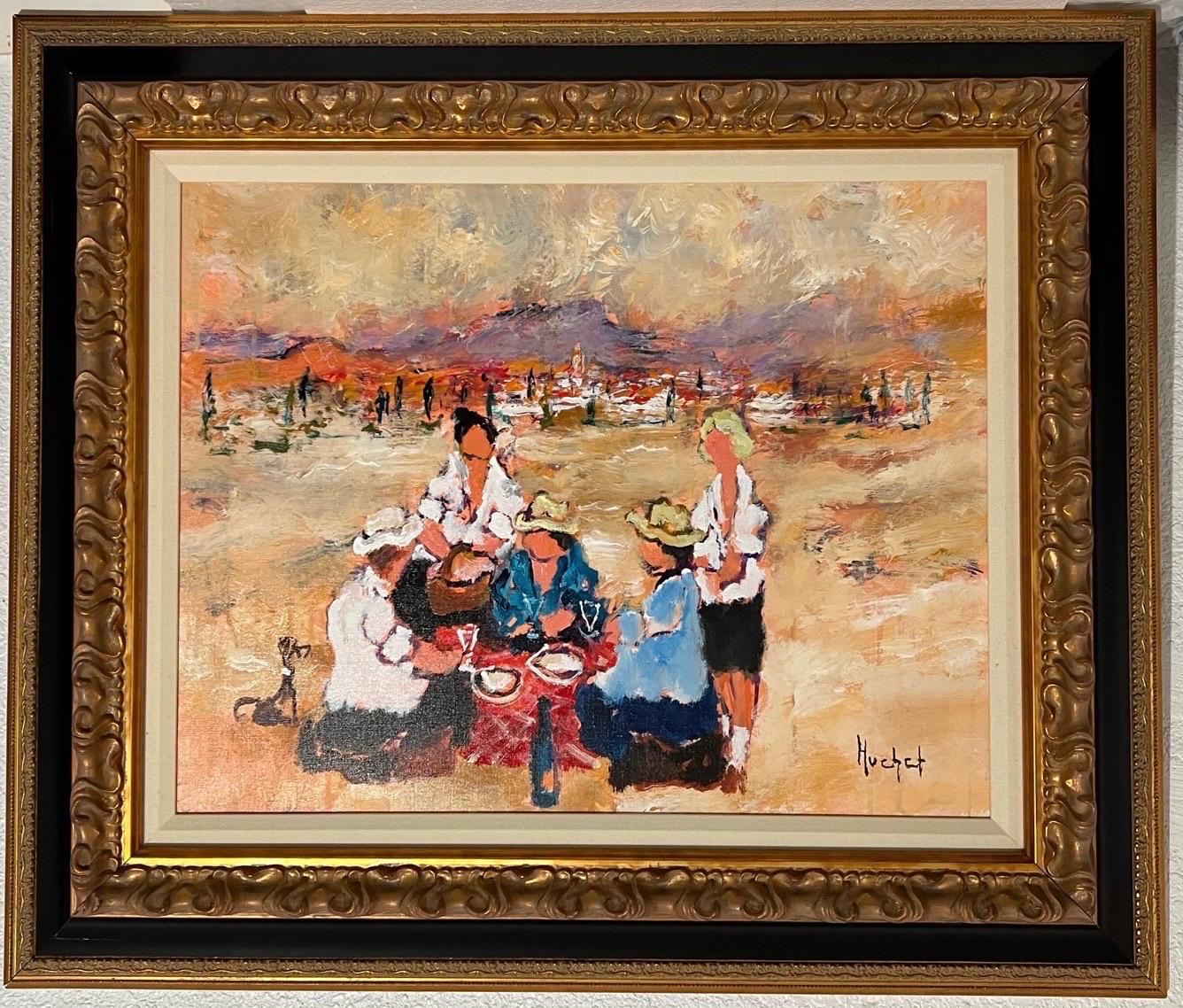 Post Impressionist Fauvist Art French Oil Painting Urbain Huchet Country Picnic For Sale 3