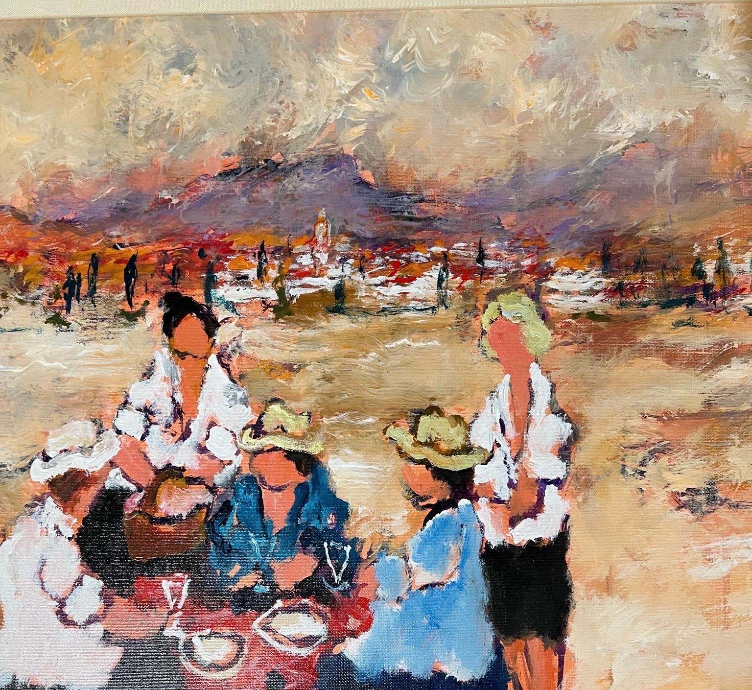 Post Impressionist Fauvist Art French Oil Painting Urbain Huchet Country Picnic For Sale 5