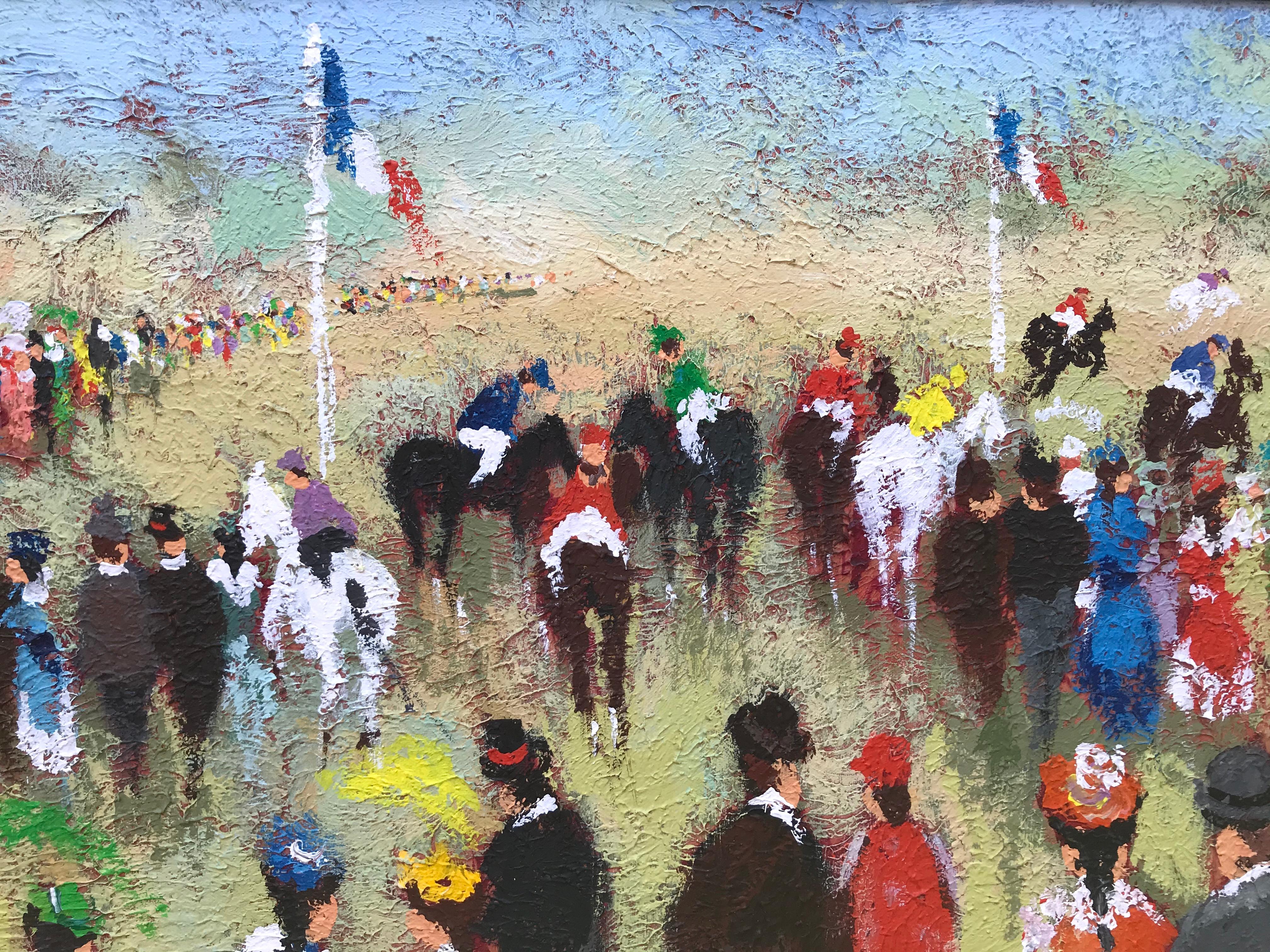 “The Horse Race” - Post-Impressionist Painting by Urbain Huchet