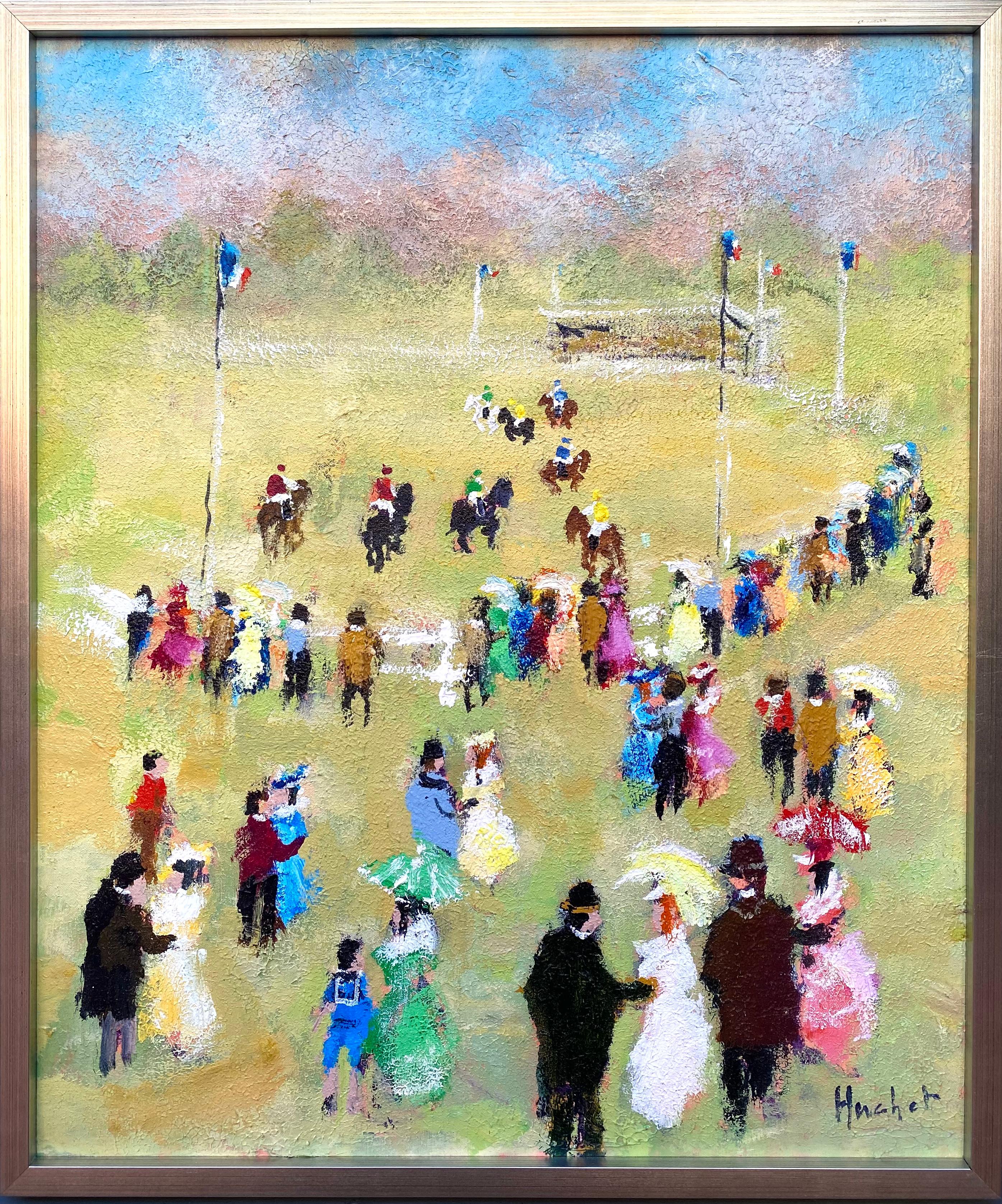 “The Polo Match” - Beige Figurative Painting by Urbain Huchet