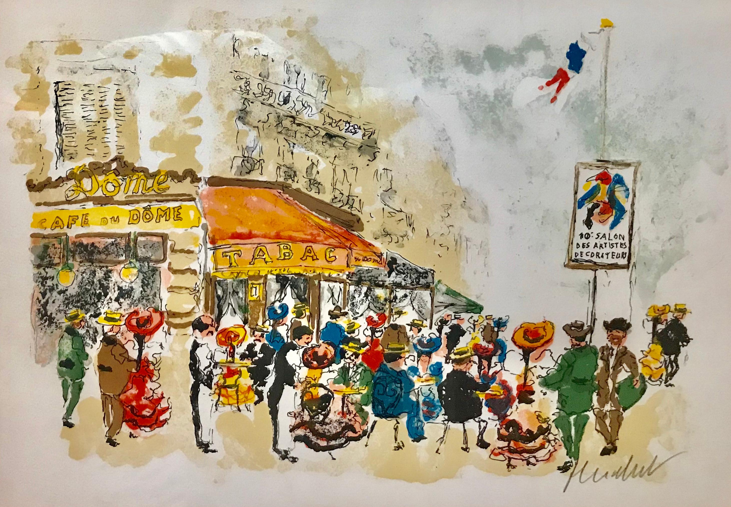 Urbain Huchet Figurative Print - "Cafe du Dome, Paris"
