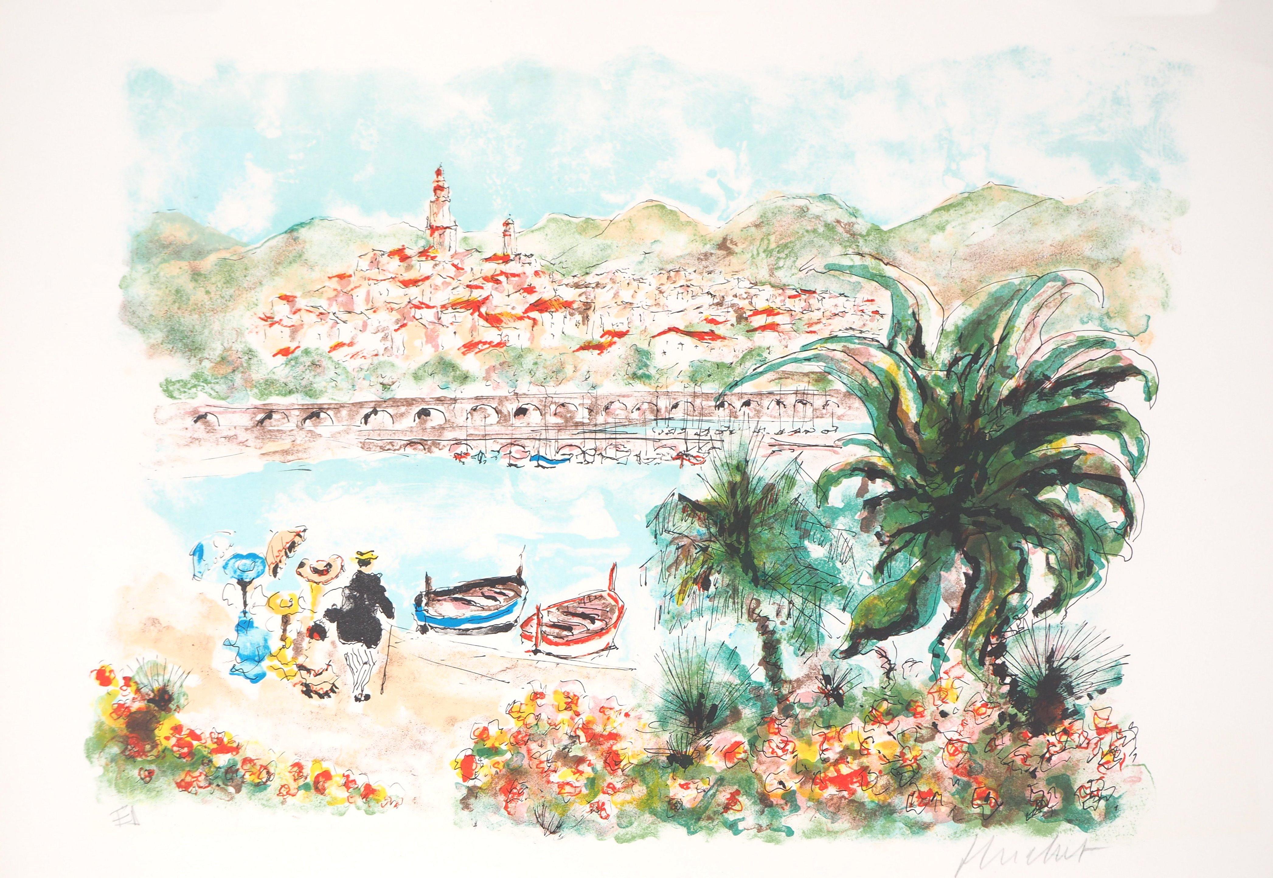 Landscape Print Urbain Huchet - La Côte d'Azur française : Saint Tropez - Lithographie originale signée