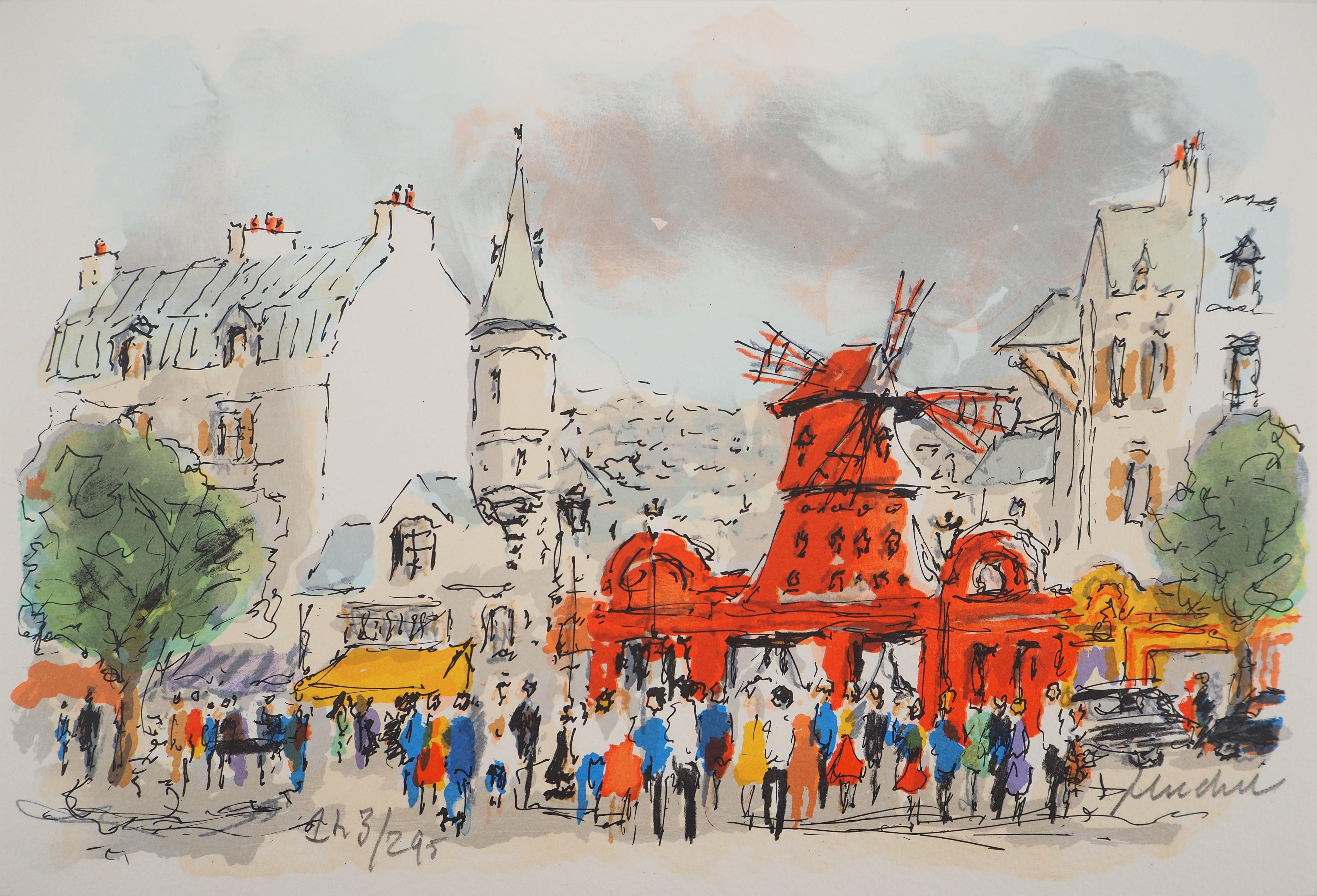 Landscape Print de Urbain Huchet - Montmartre : Le Moulin Rouge - Litografía original, firmada a mano y numerada