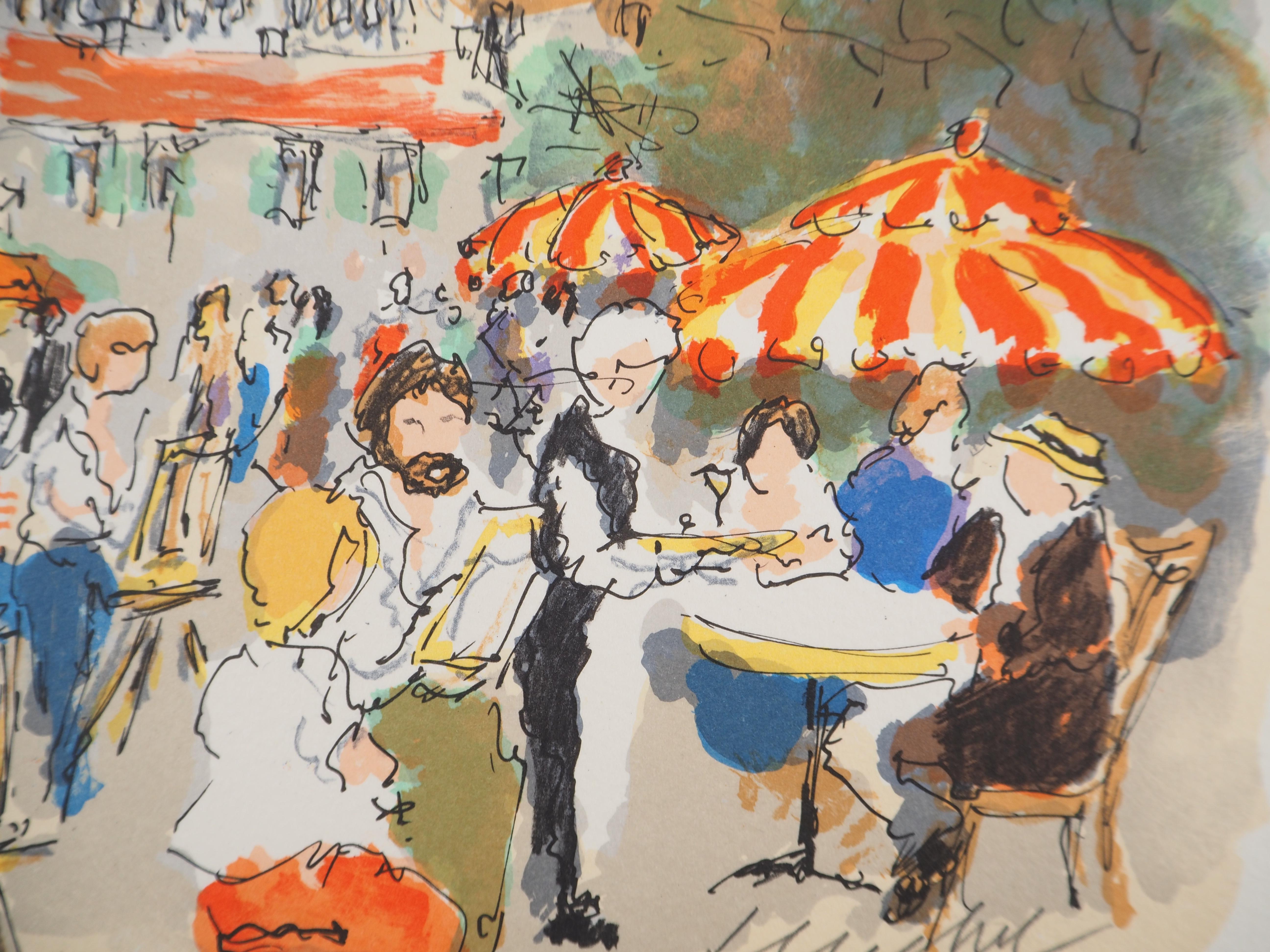 Montmartre : Place du Tertre y Sacre Coeur - Litografía original firmada a mano en venta 1