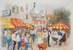 Montmartre : Place du Tertre and Sacre Coeur - Original Lithograph Handsigned