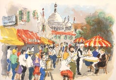 Montmartre : Place du Tertre and Sacre Coeur - Original Lithograph Handsigned