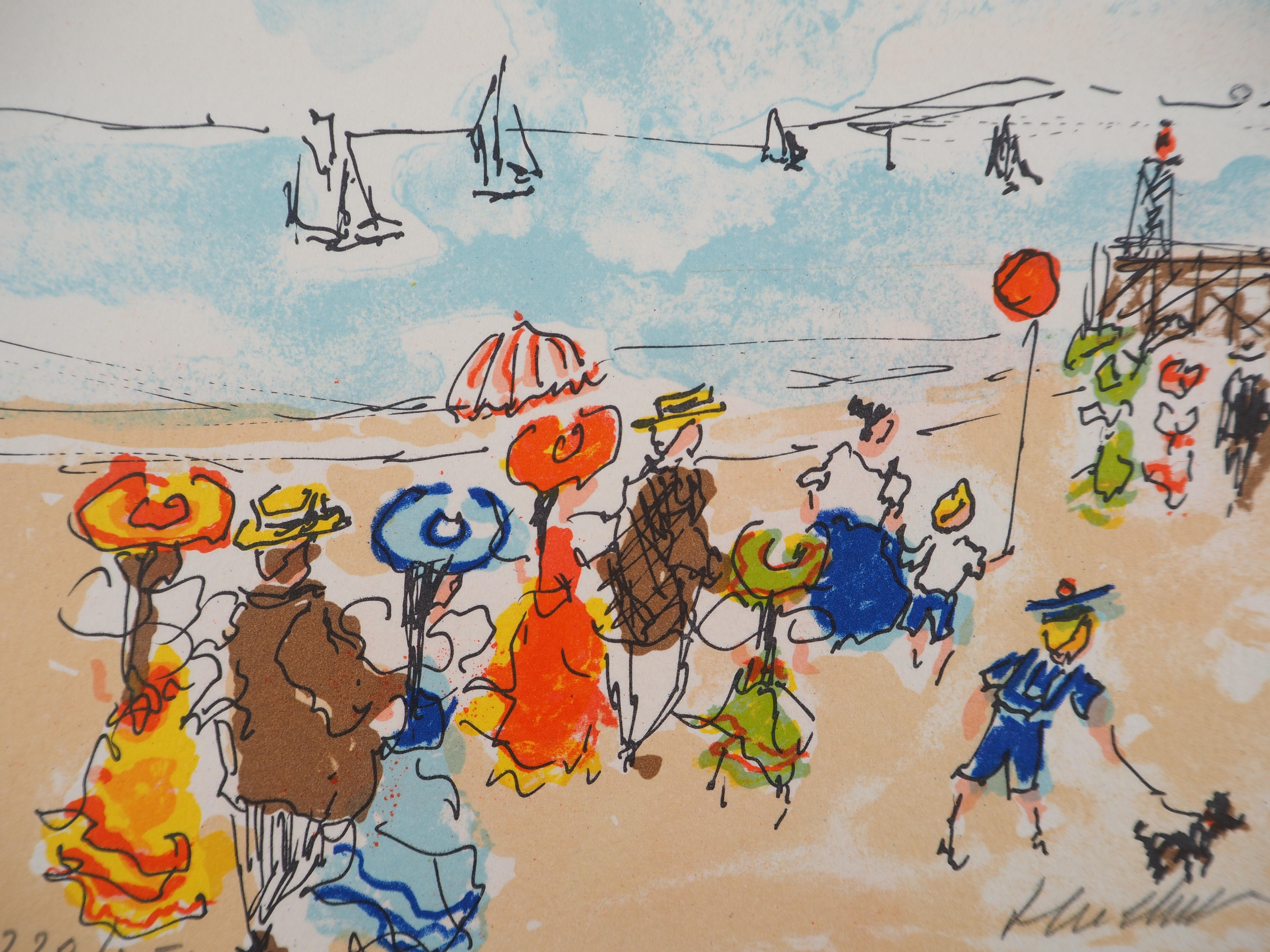 Normandia: spiaggia di Deauville - litografia originale firmata e numerata - Print di Urbain Huchet