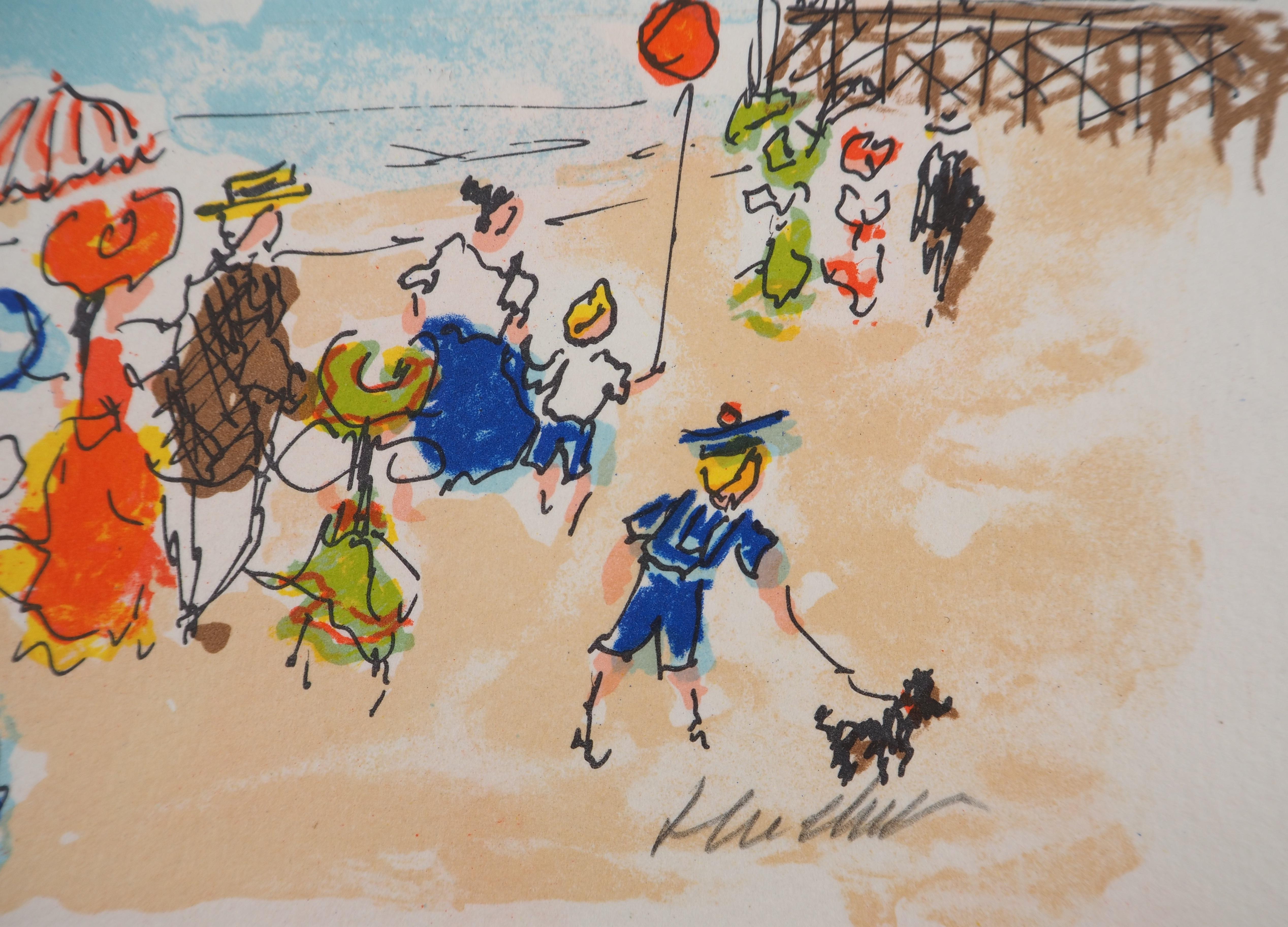 Normandia: spiaggia di Deauville - litografia originale firmata e numerata in vendita 1