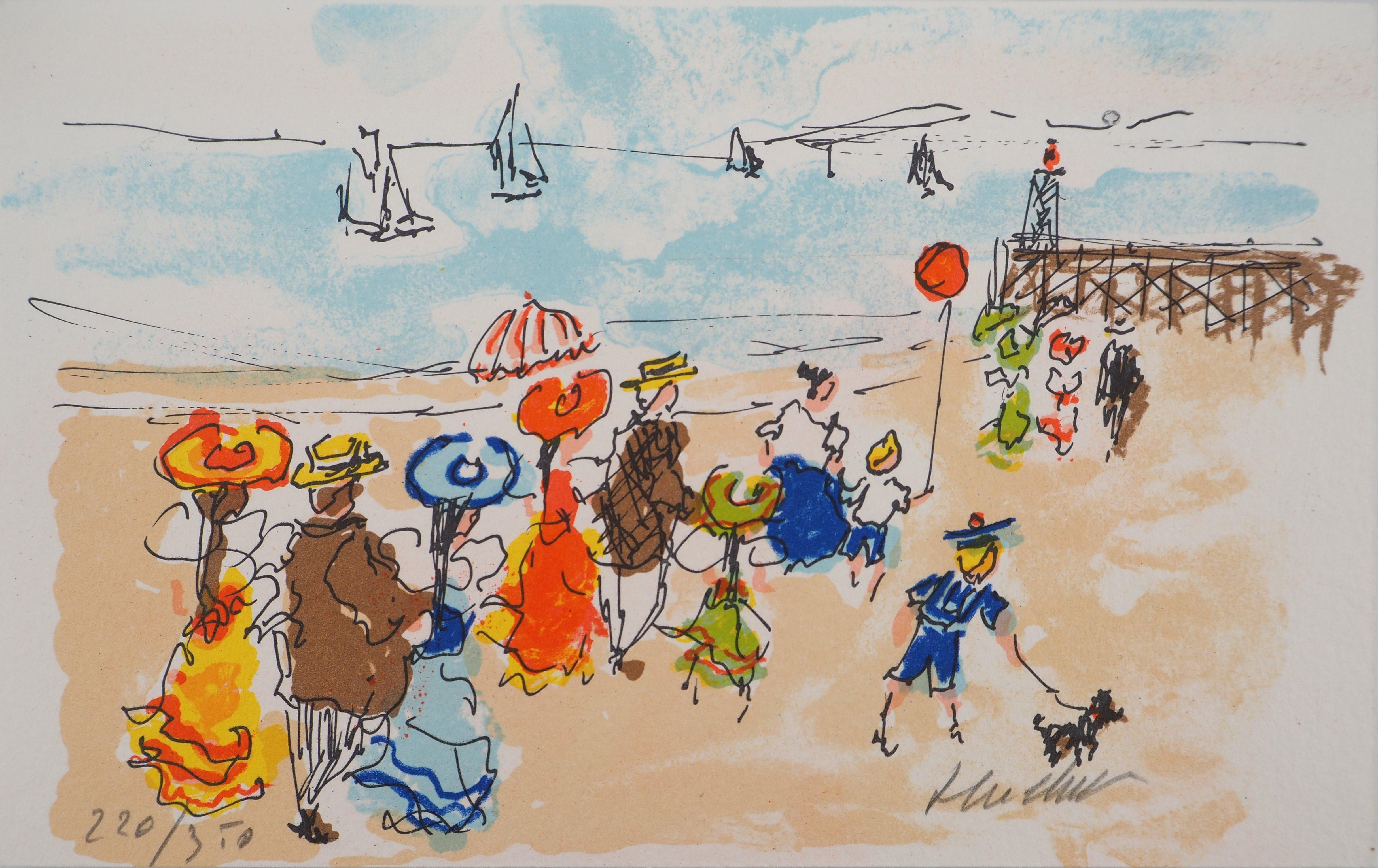 Landscape Print di Urbain Huchet - Normandia: spiaggia di Deauville - litografia originale firmata e numerata
