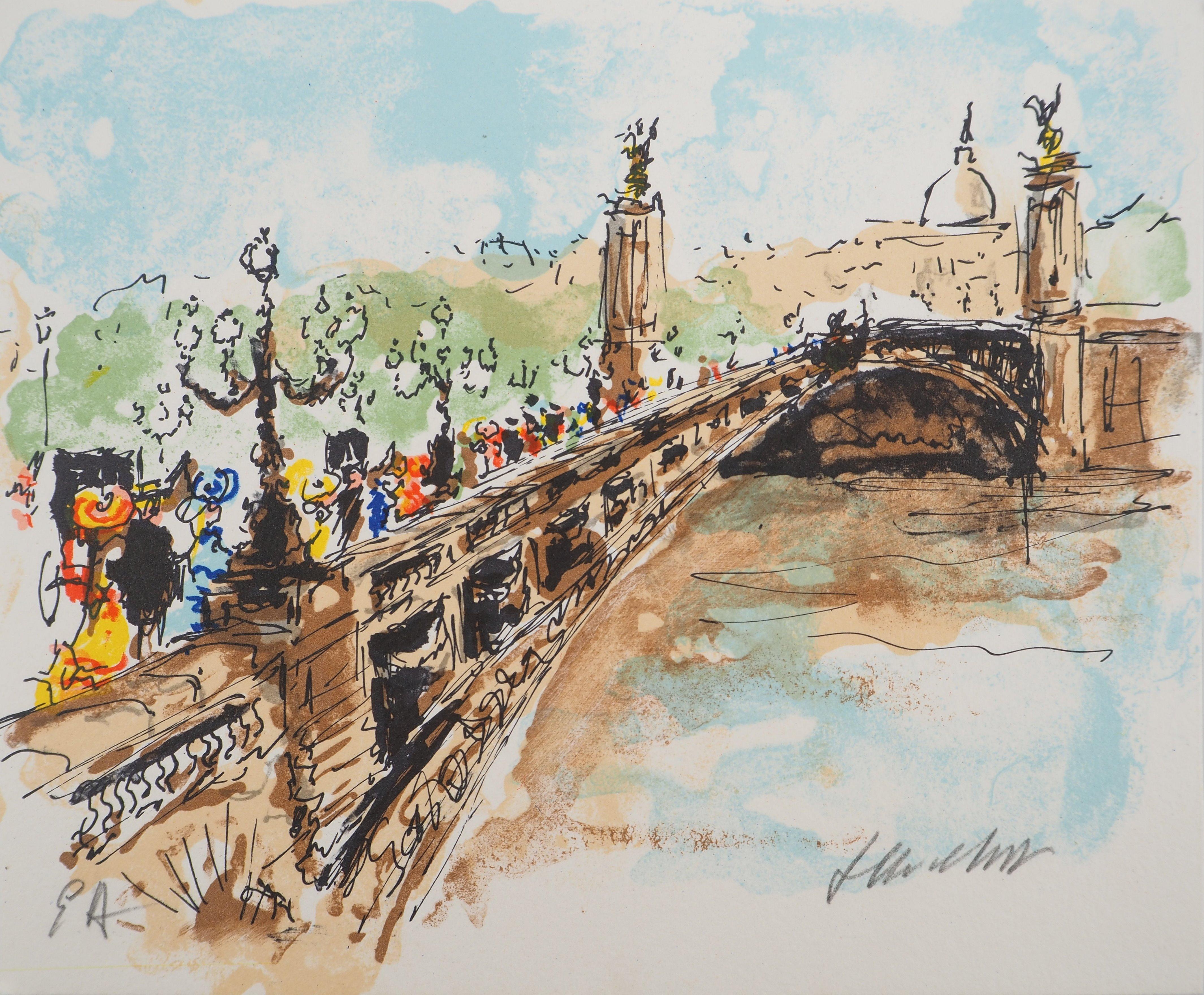 Landscape Print de Urbain Huchet - París : Puente Alexandre III - Litografía original firmada a mano y numerada