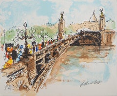 París : Puente Alexandre III - Litografía original firmada a mano y numerada