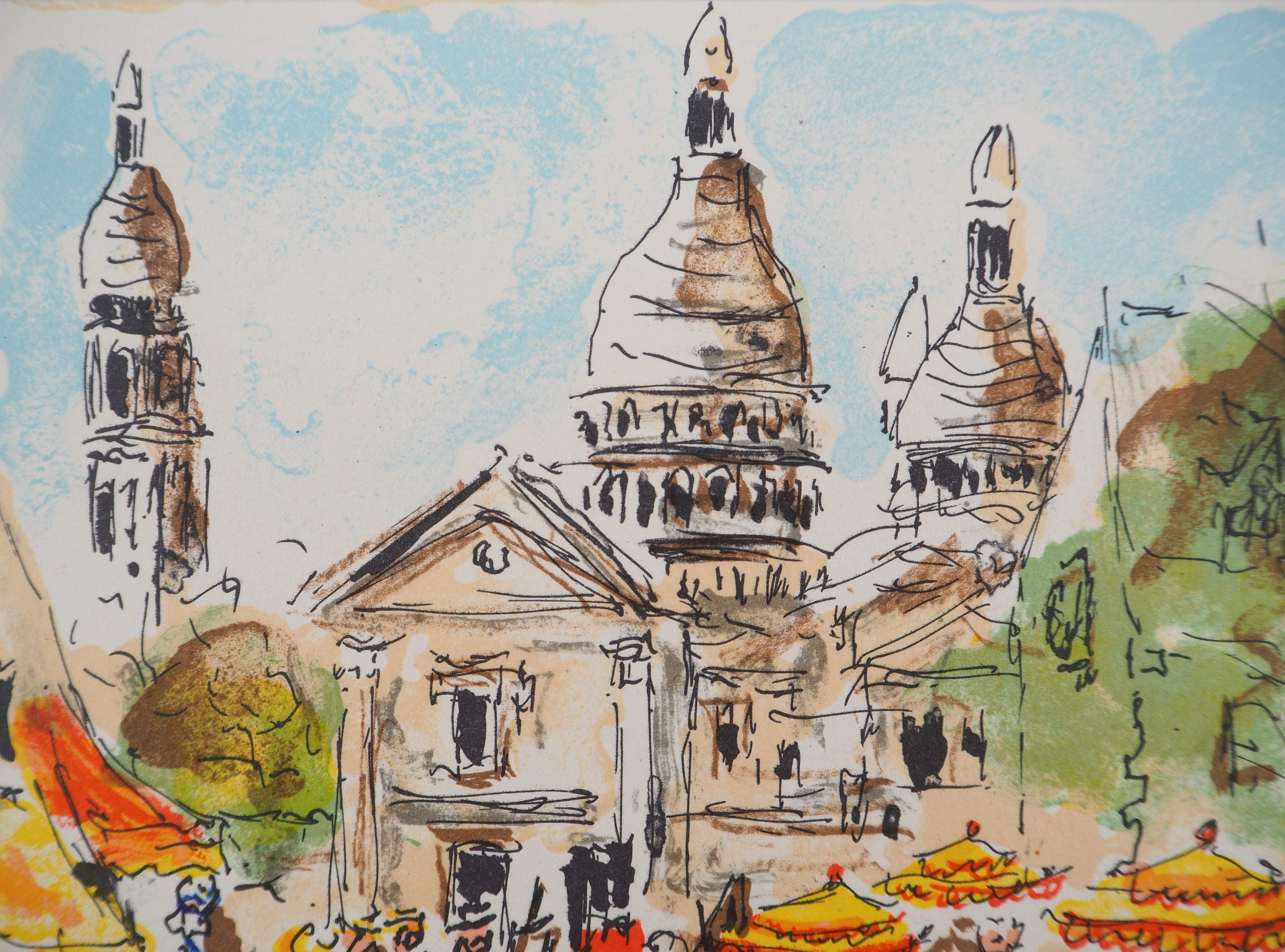 París : Artistas cerca de Montmartre - Litografía original firmada a mano y numerada - Print de Urbain Huchet