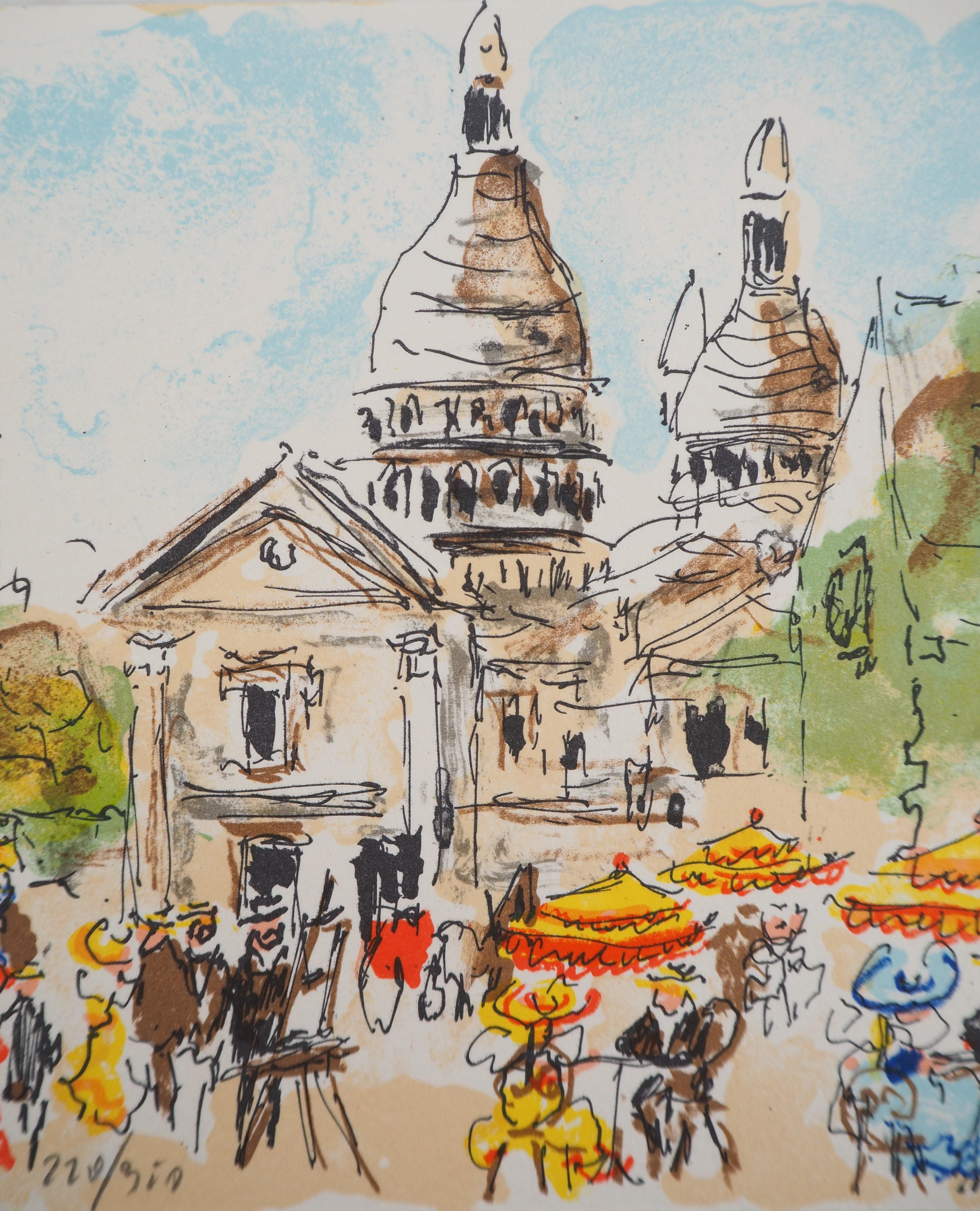 París : Artistas cerca de Montmartre - Litografía original firmada a mano y numerada - Print Posimpresionista de Urbain Huchet