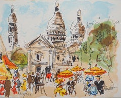 París : Artistas cerca de Montmartre - Litografía original firmada a mano y numerada
