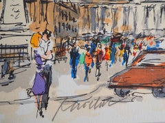 Paris : Concorde Square and American Embassy - Original Lithograph Handsigned