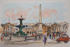 Paris : Concorde Square and American Embassy - Original Lithograph Handsigned