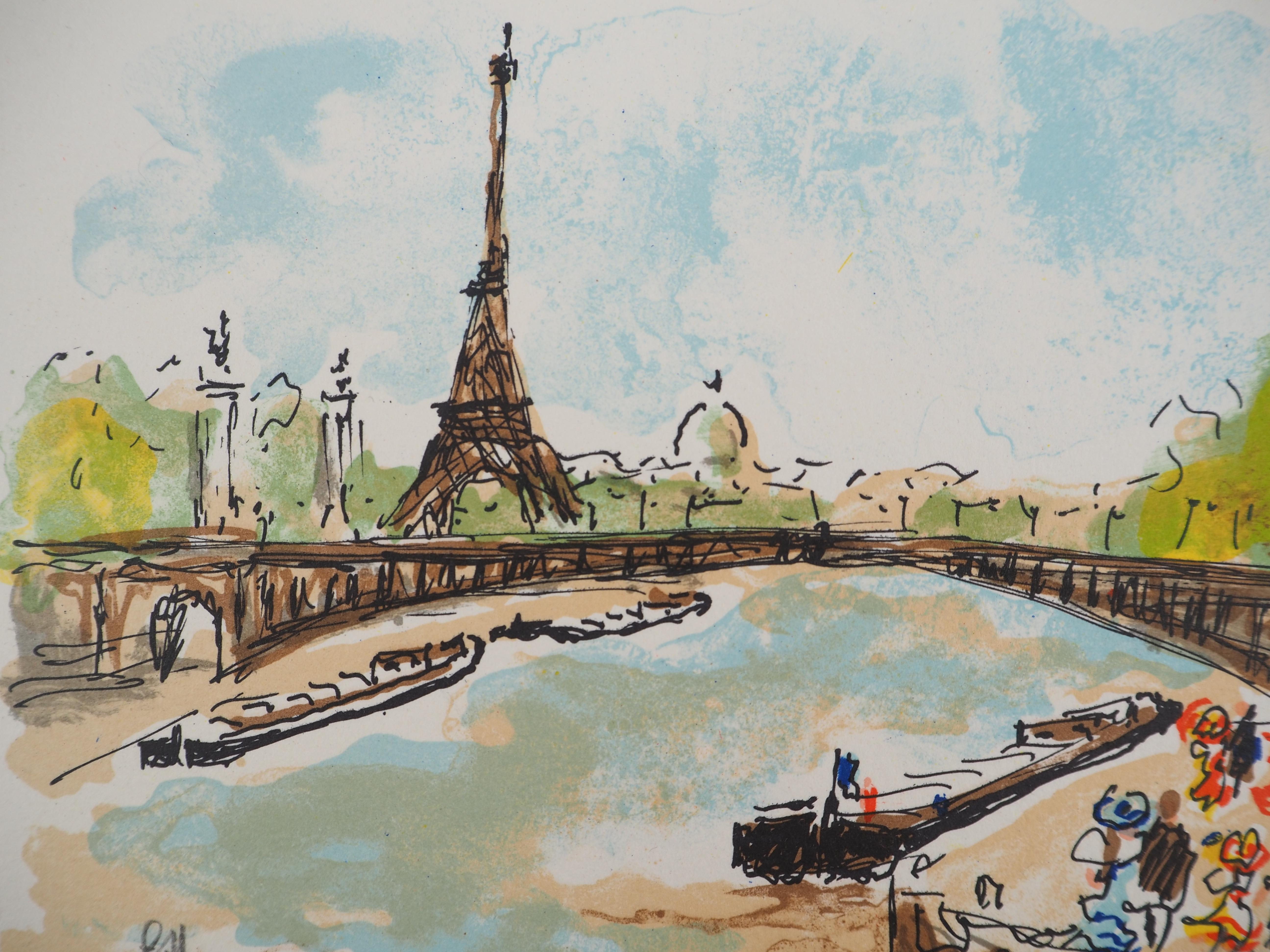 Paris : Eiffel Tower - Original Lithograph Handsigned and Numbered - Print by Urbain Huchet