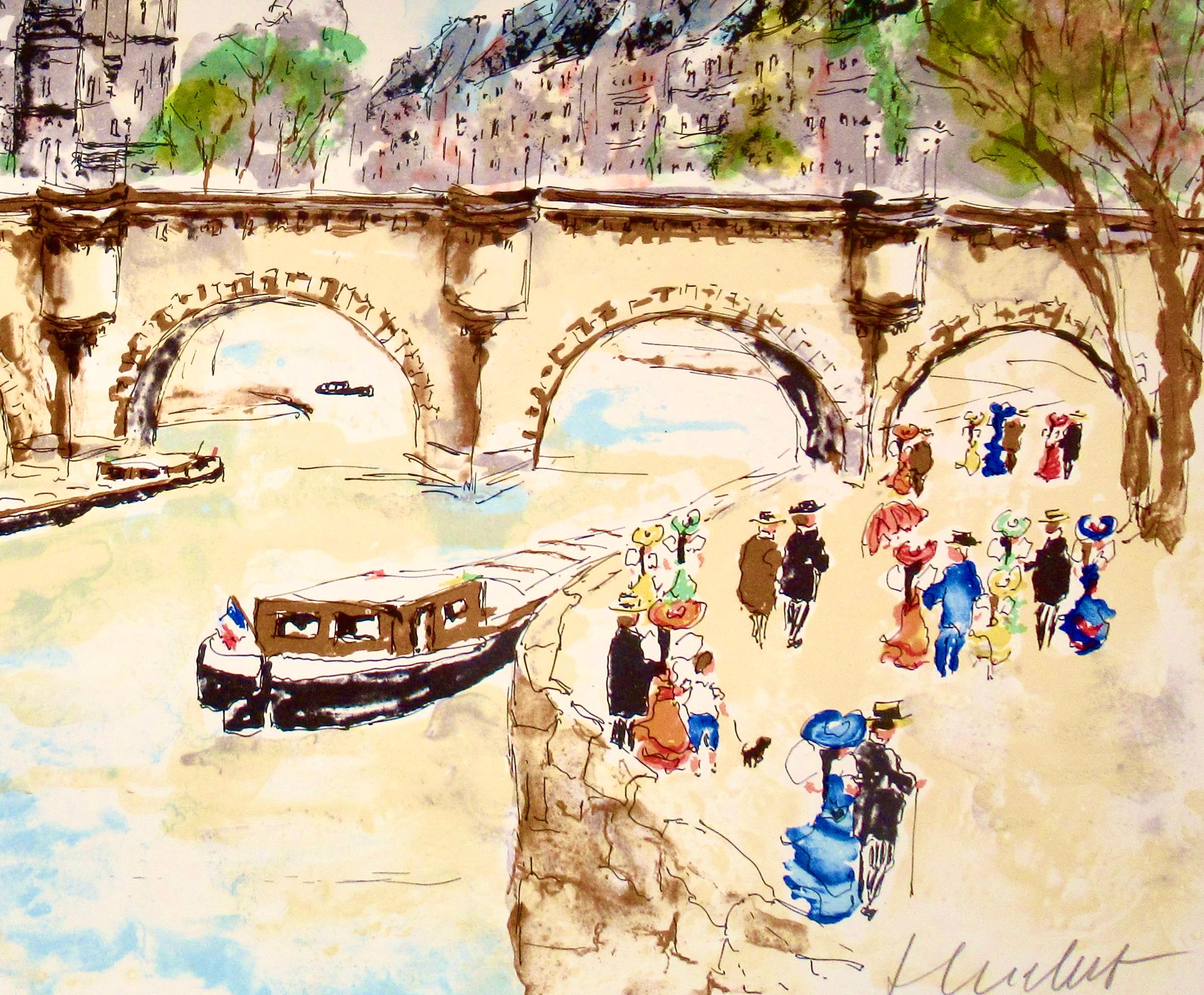 Paris, La Seine - Beige Figurative Print by Urbain Huchet