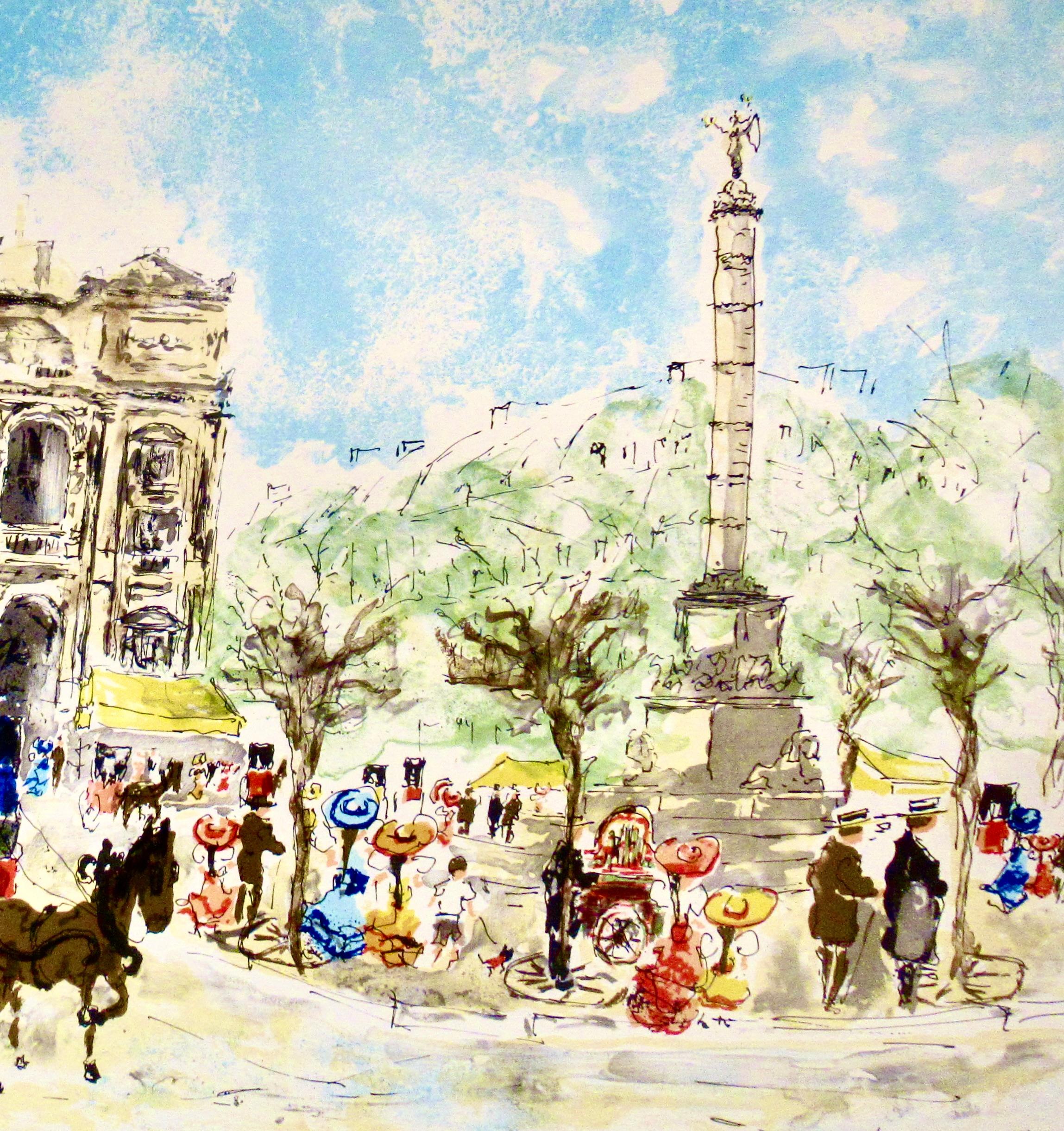 Paris, Le Chatelet - Beige Figurative Print by Urbain Huchet