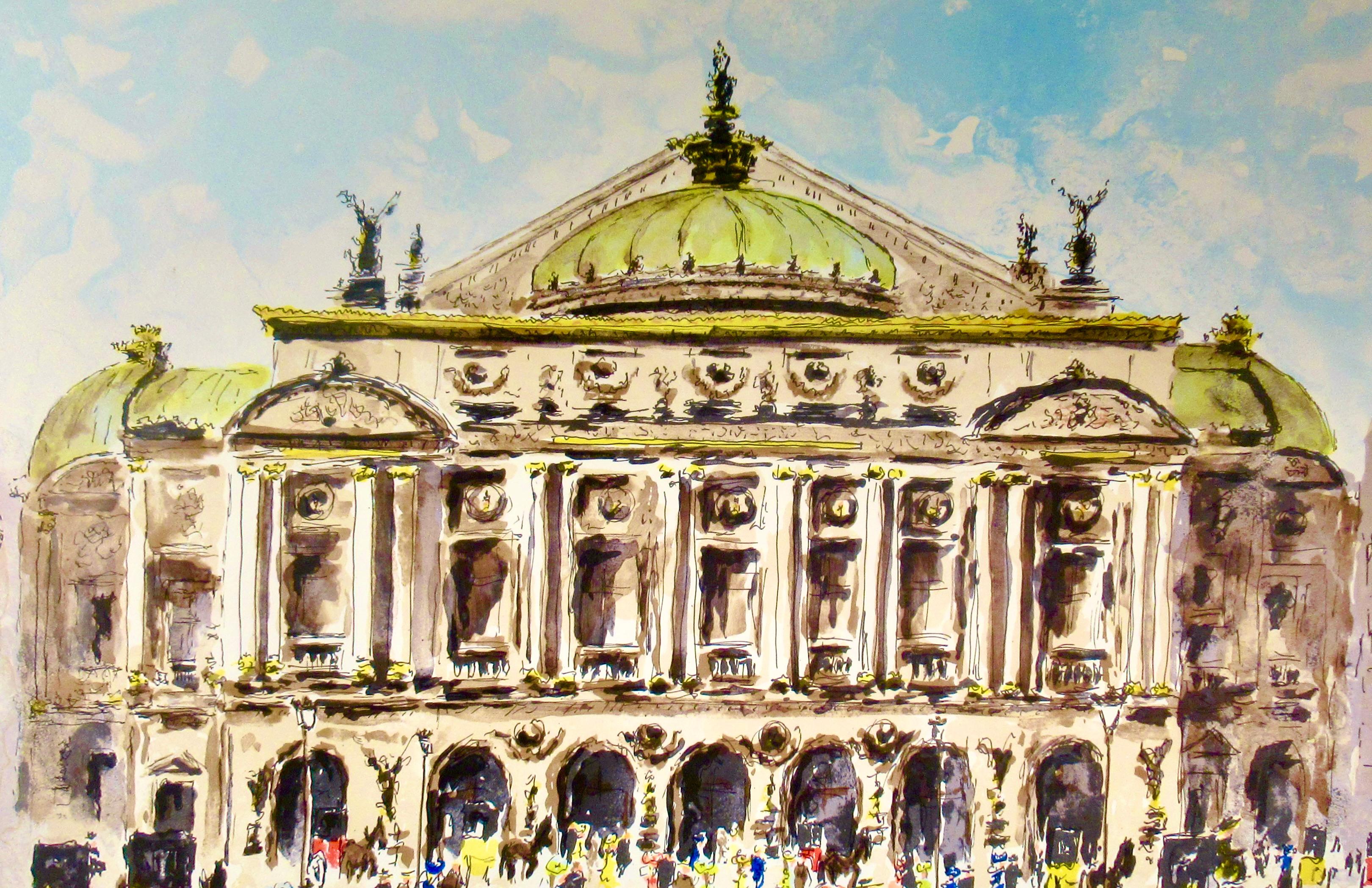 Paris, l'Opera (Beige), Figurative Print, von Urbain Huchet