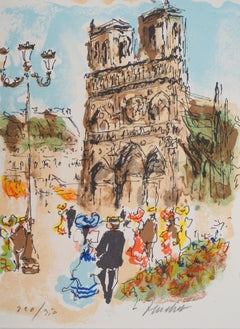Paris : Notre Dame pendant l'été - Lithographie originale signée et numérotée à la main